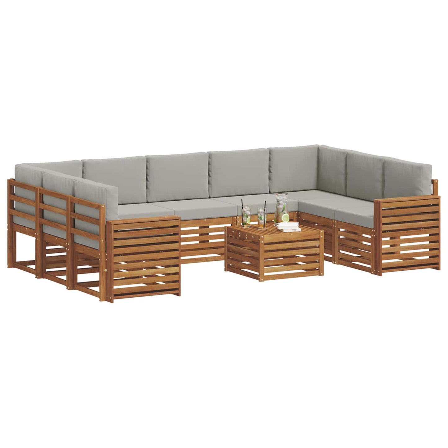 Set divani con cuscino 10 pcs Grigio Naturale e Chiaro