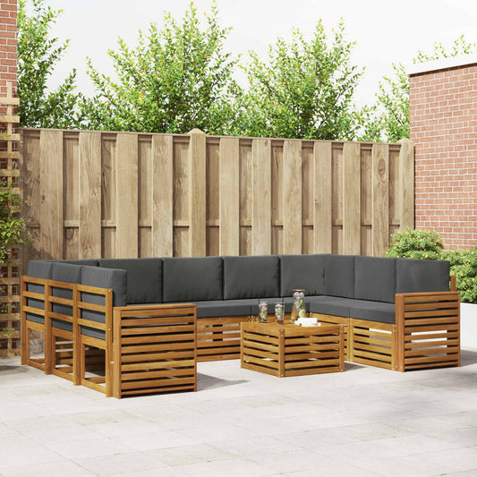 Set divani 10 pcs Naturale e Antracite Legno di Acacia Massello