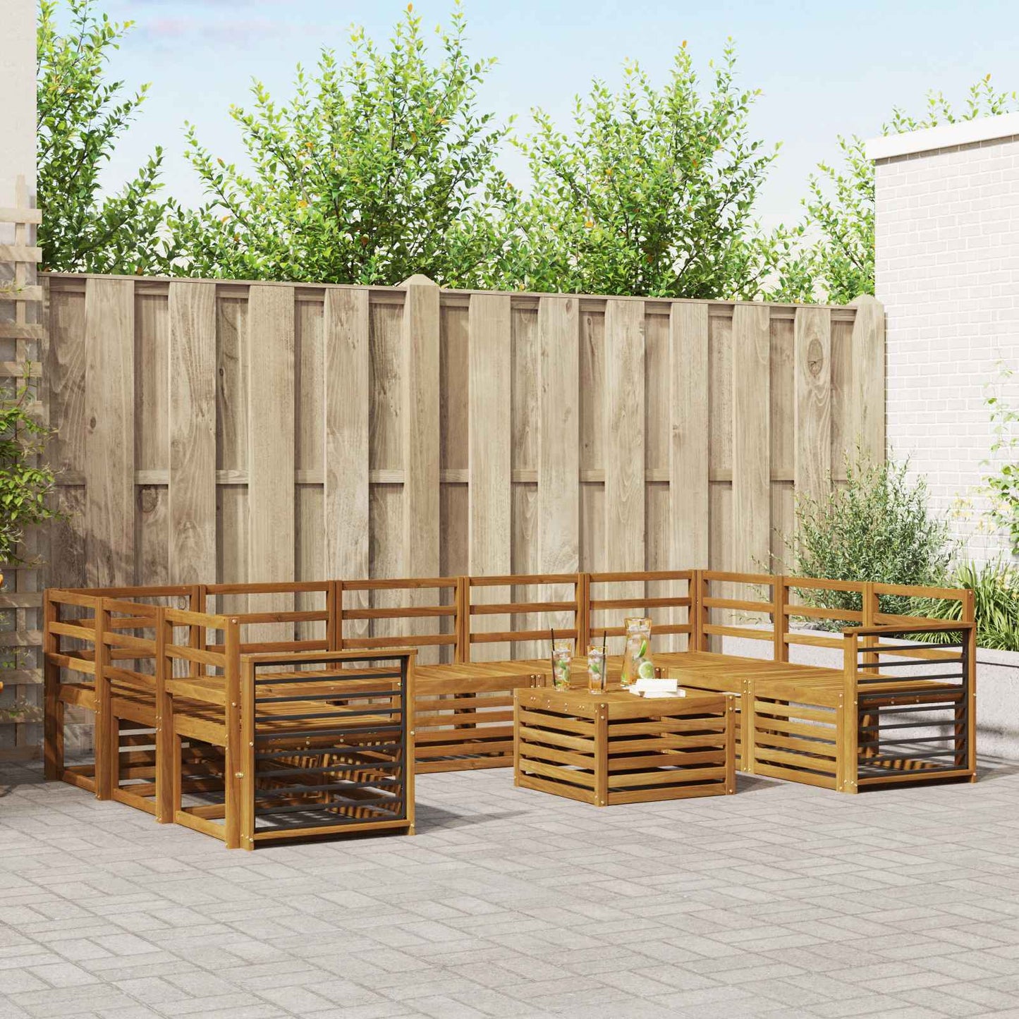 Set divani 10 pcs Naturale Legno di Acacia Massello | homemem39