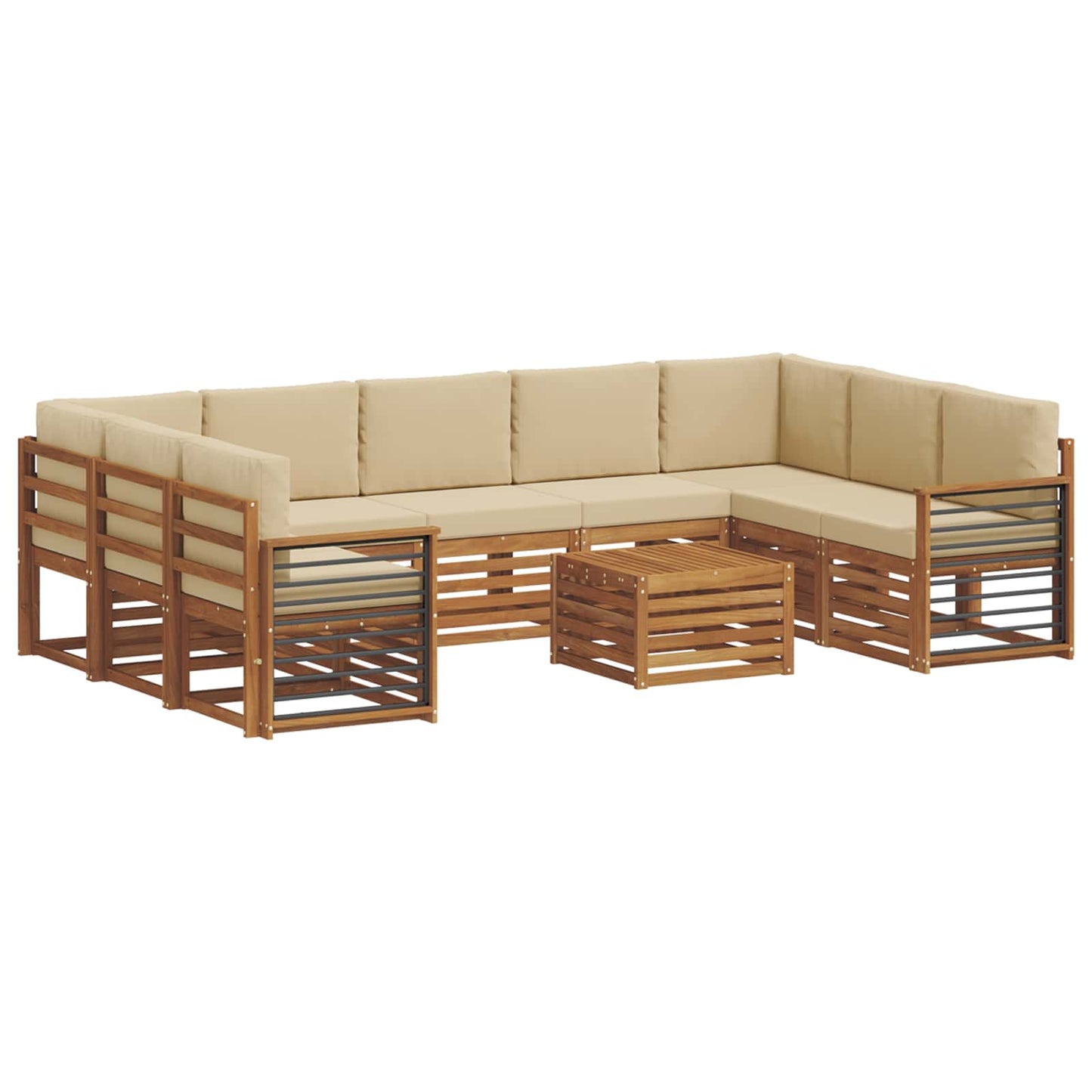Set divani 10 pcs Naturale e Beige Legno di Acacia Massello