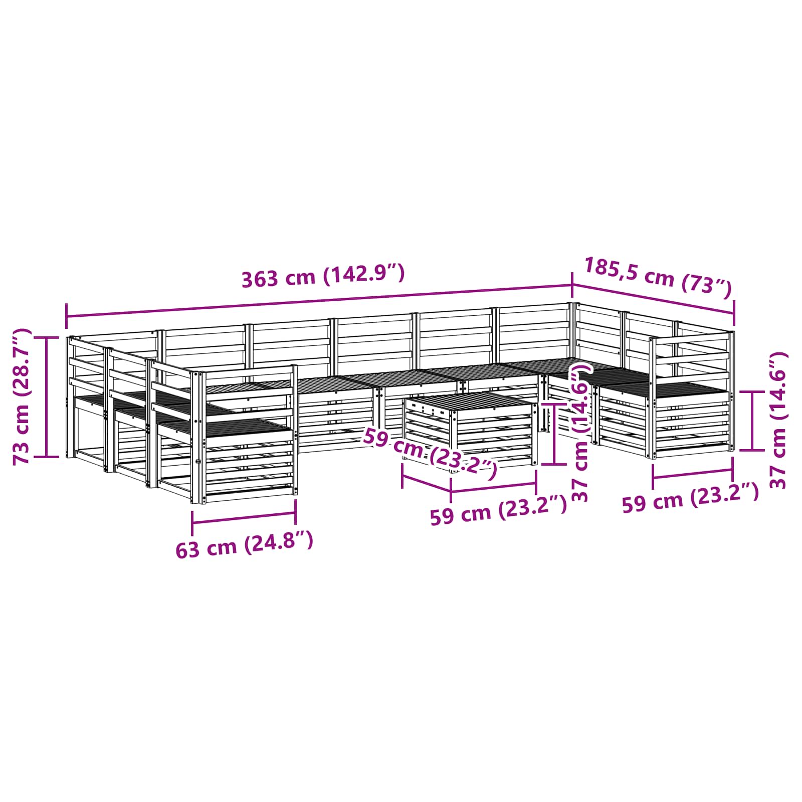 Set di divani da esterno 11 pcs Naturale | homemem39
