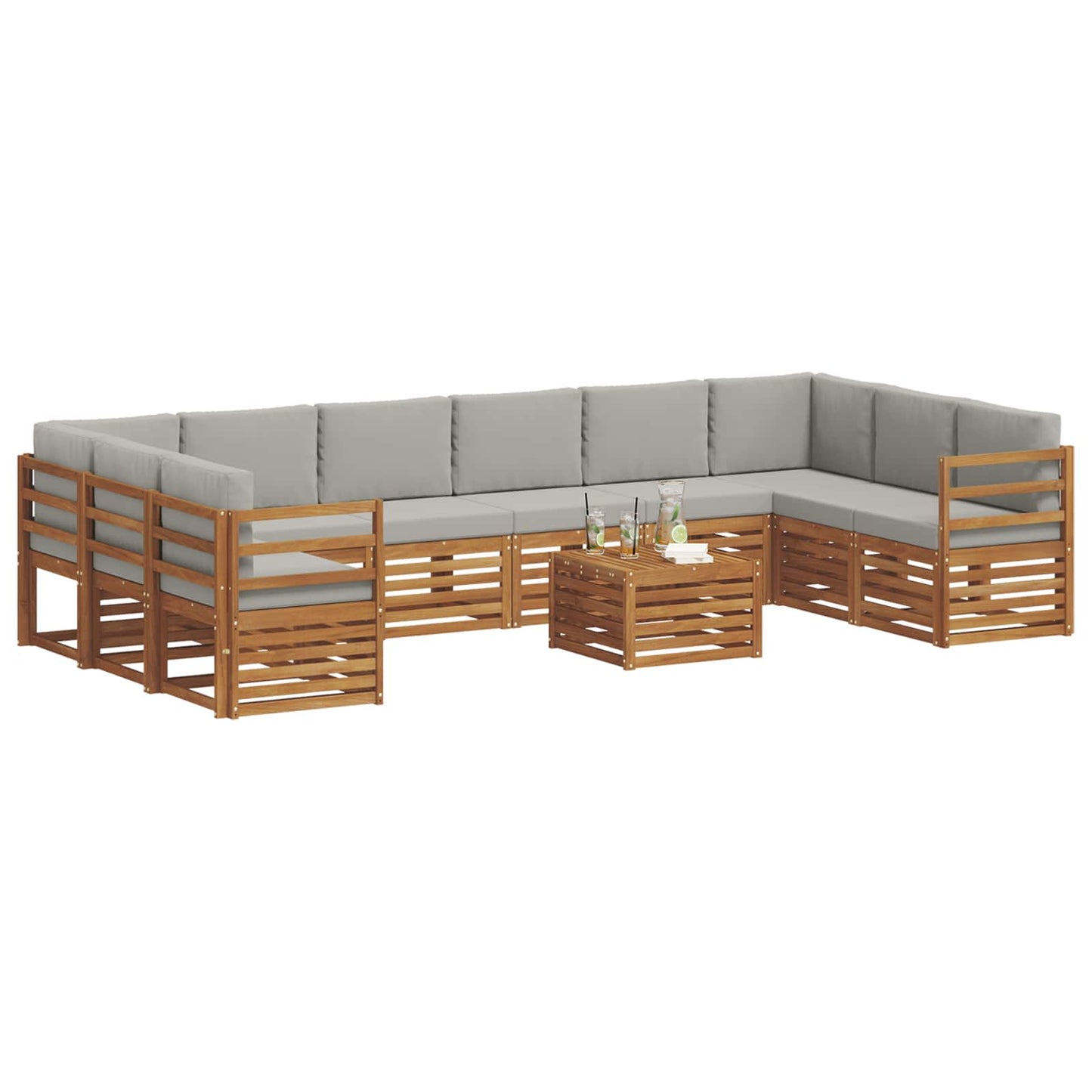 Set di divani da esterno 11 pcs Grigio Naturale e Chiaro | homemem39