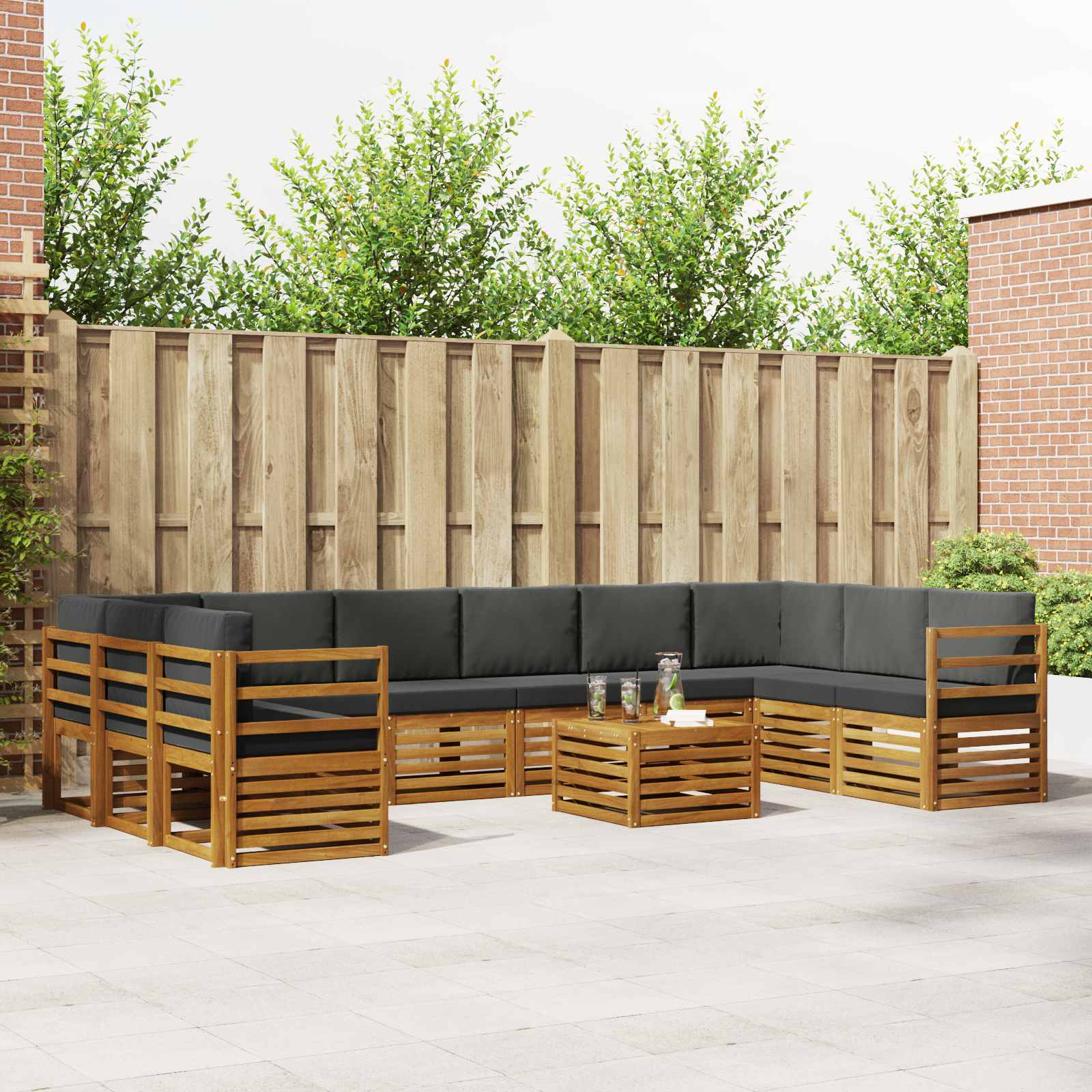 Set di divani da esterno 11 pcs Naturale e Antracite | homemem39
