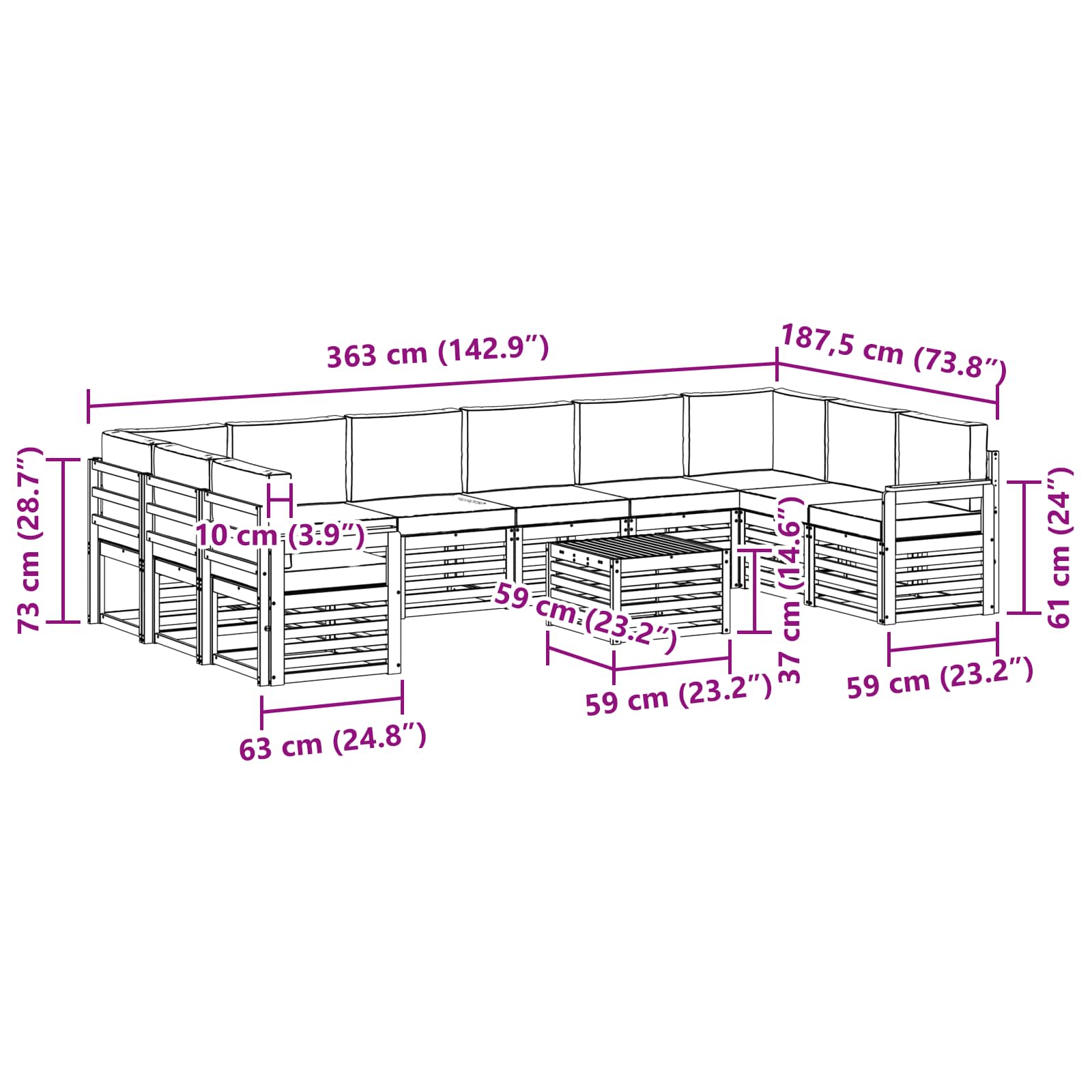 Set di divani da esterno 11 pcs Naturale e Antracite | homemem39