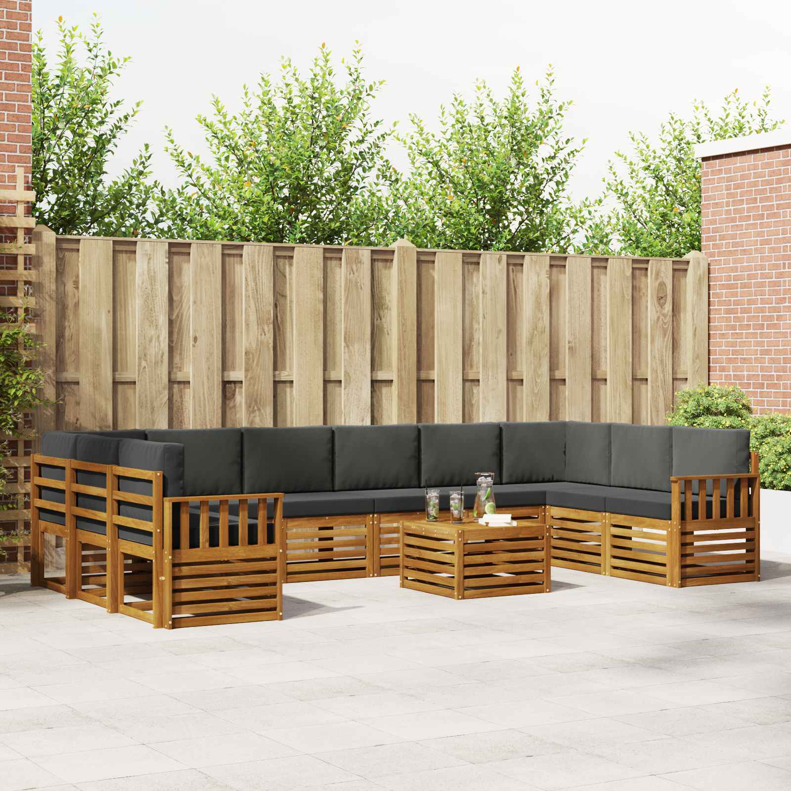 Set di divani da esterno 11 pcs Naturale e Antracite | homemem39