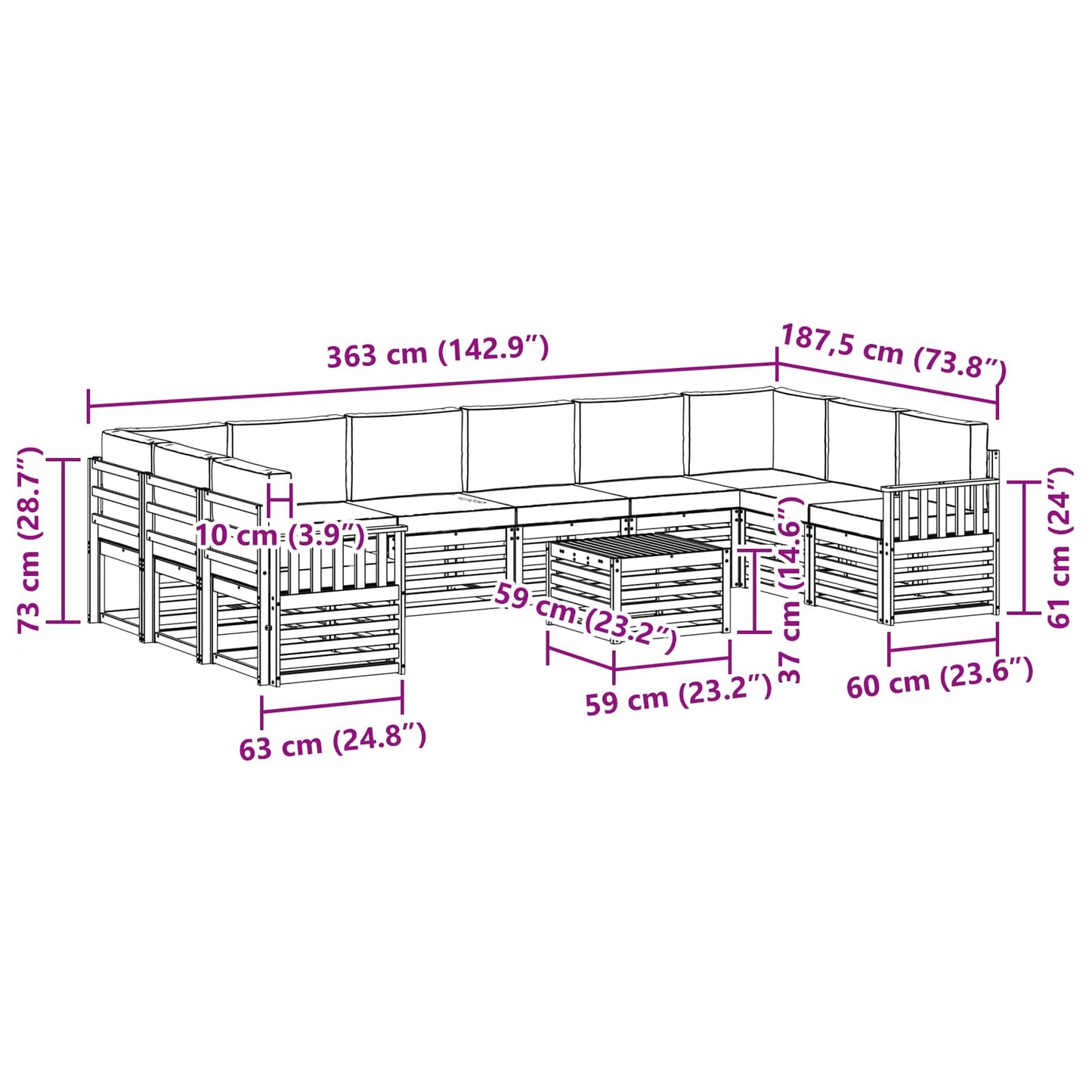 Set di divani da esterno 11 pcs Naturale e Antracite | homemem39