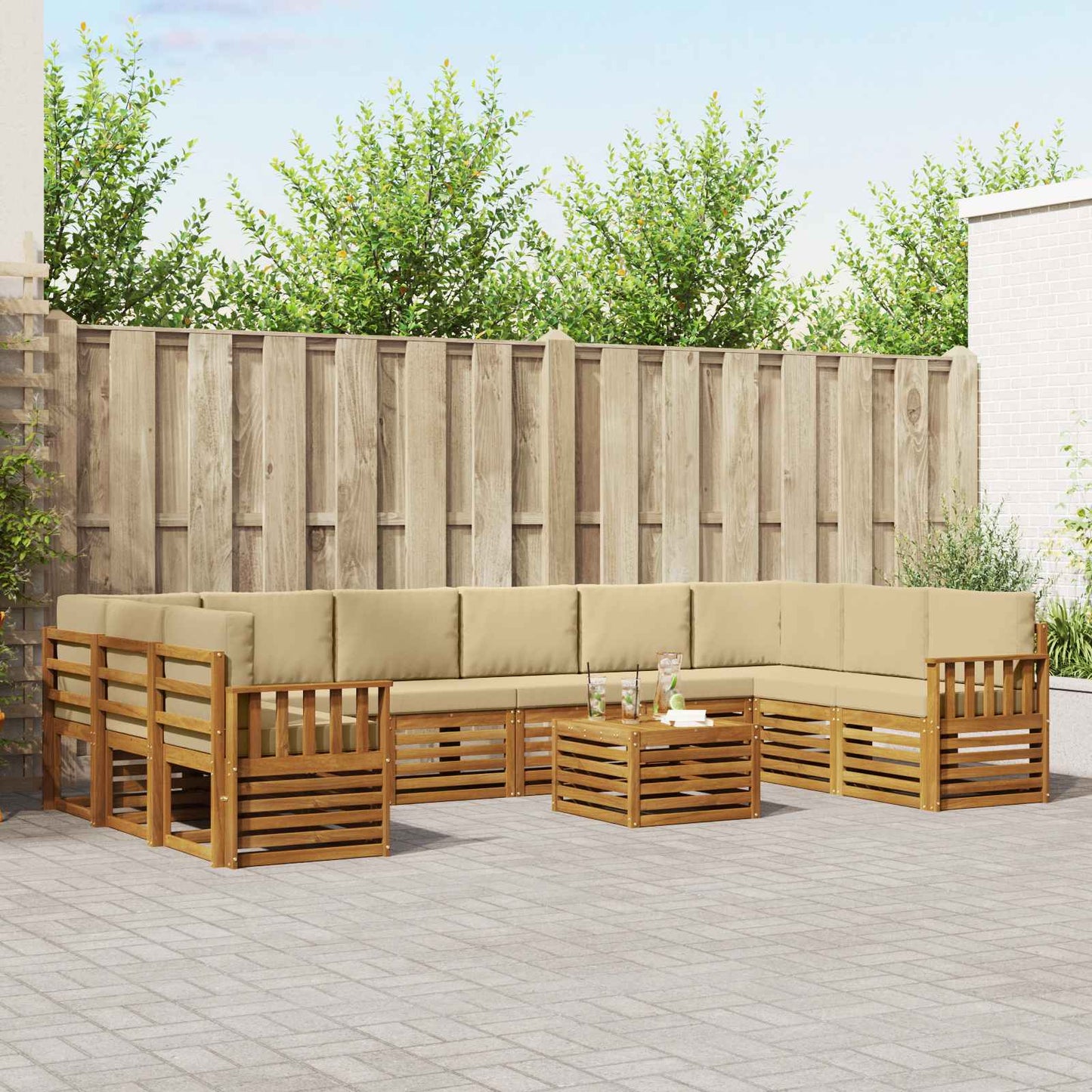 Set di divani da esterno con cuscino 11 pcs Naturale e Beige