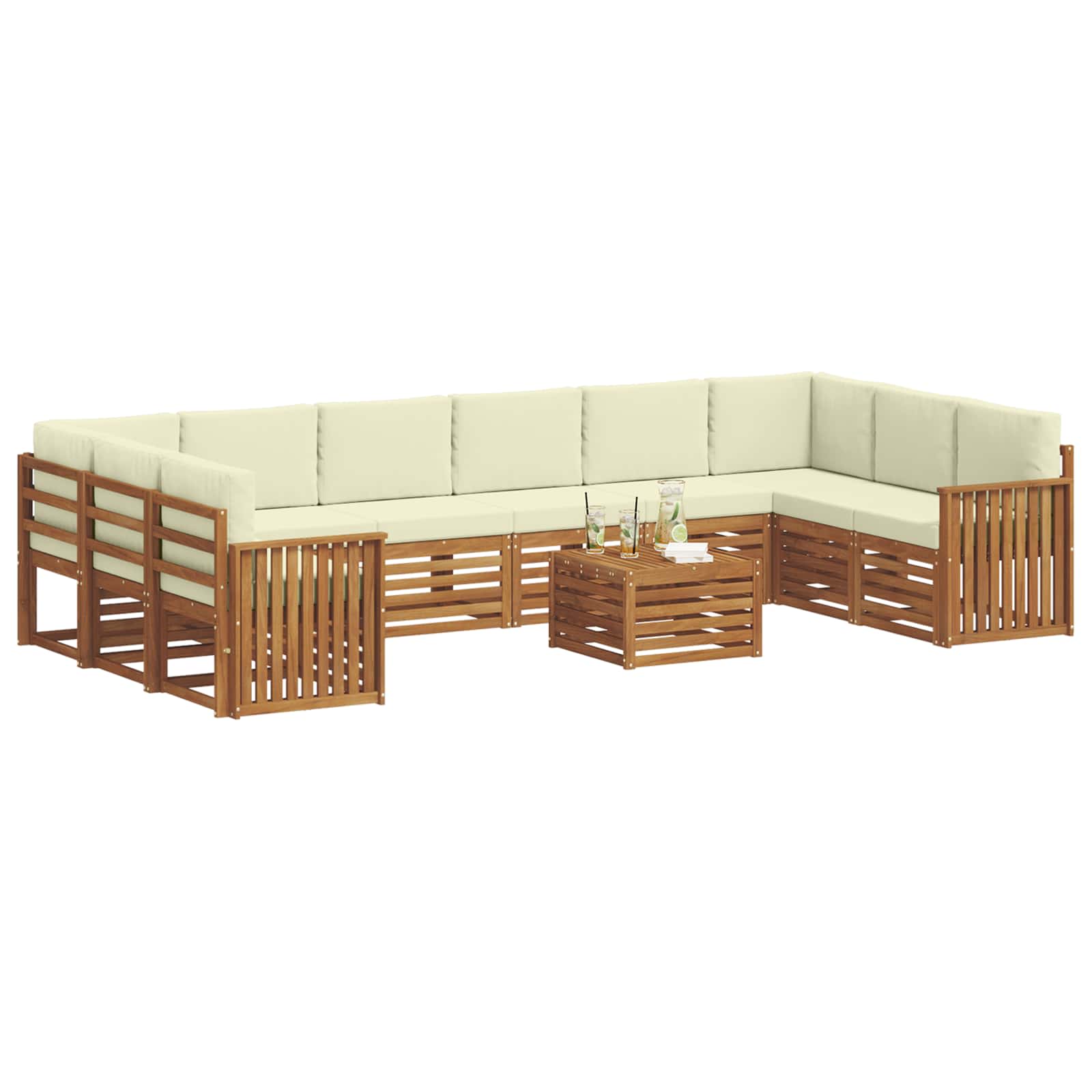 Set di divani da esterno con cuscino 11 pcs Naturale e Crema | homemem39