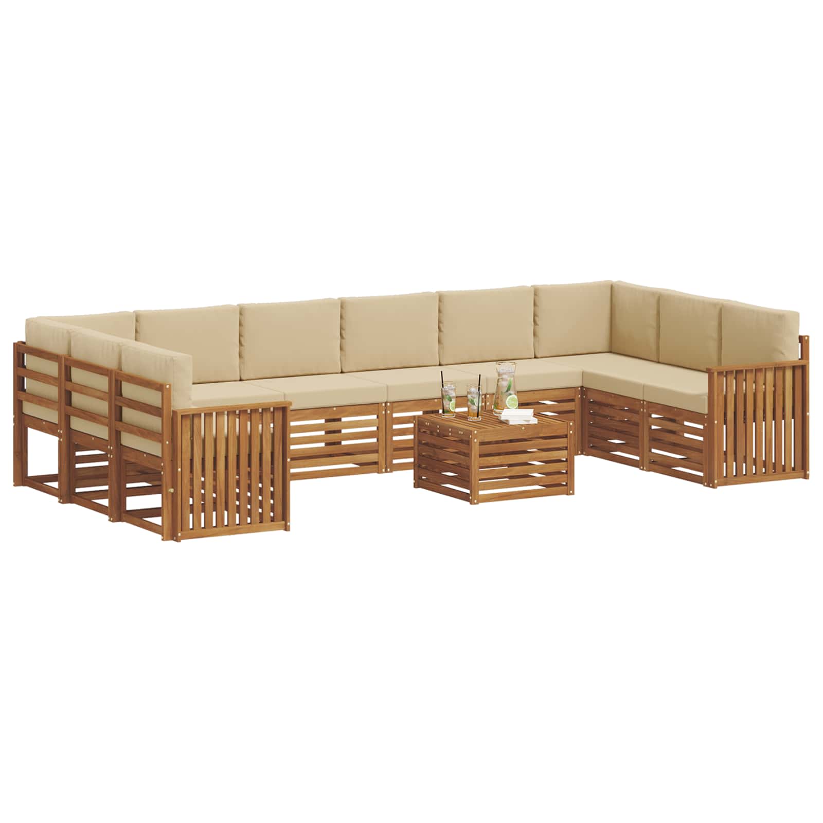 Set di divani da esterno con cuscino 11 pcs Naturale e Beige | homemem39