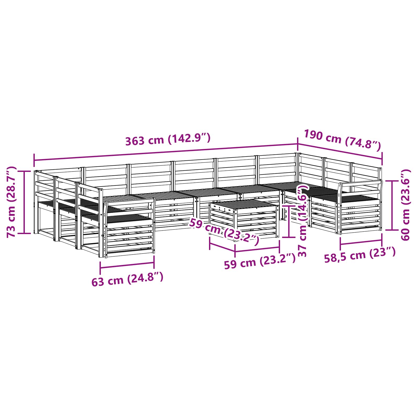 Set di divani da esterno 11 pcs Naturale | homemem39