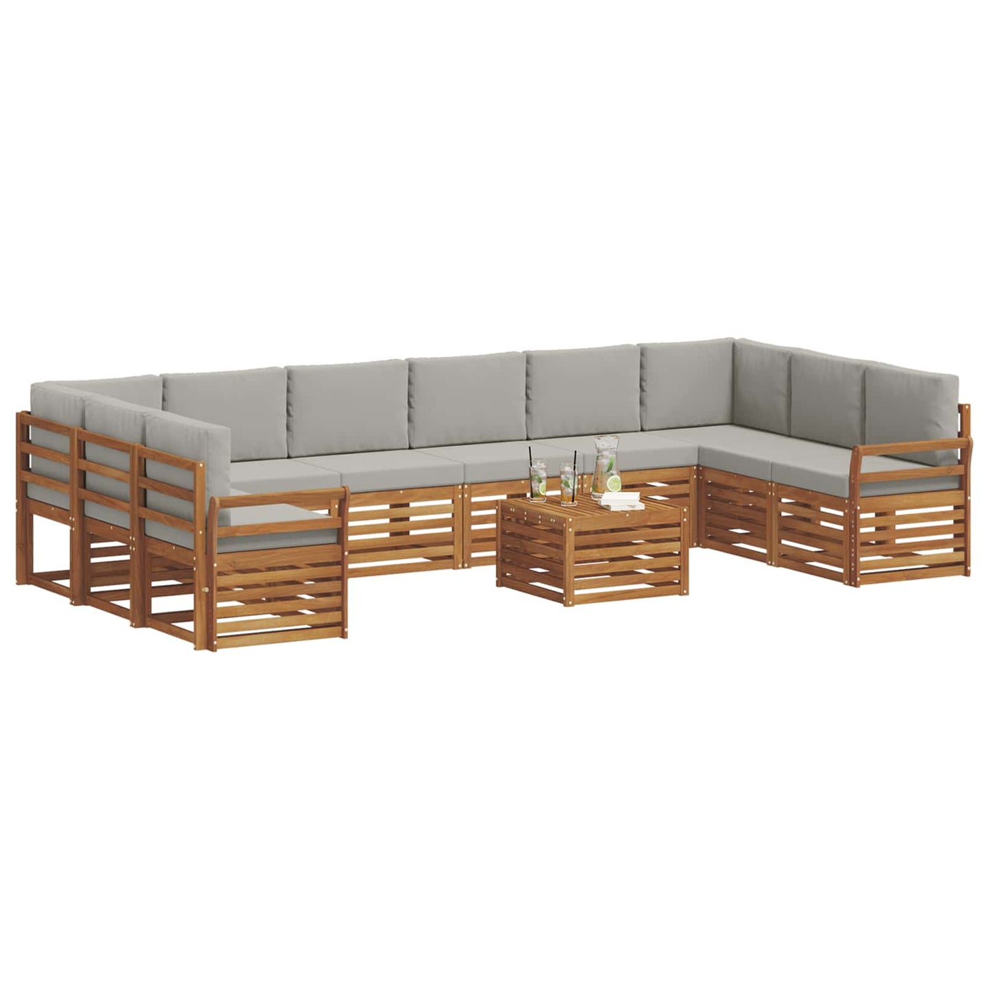 Set di divani da esterno 11 pcs Grigio Naturale e Chiaro | homemem39
