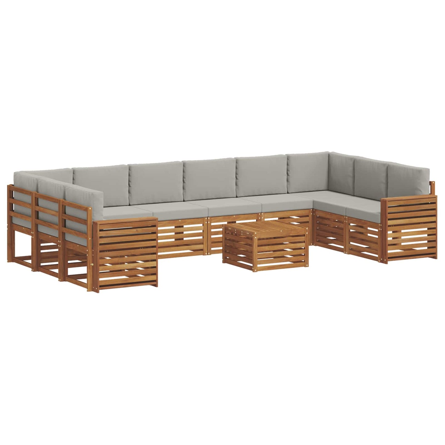 Set di divani da esterno 11 pz Grigio Naturale e Chiaro