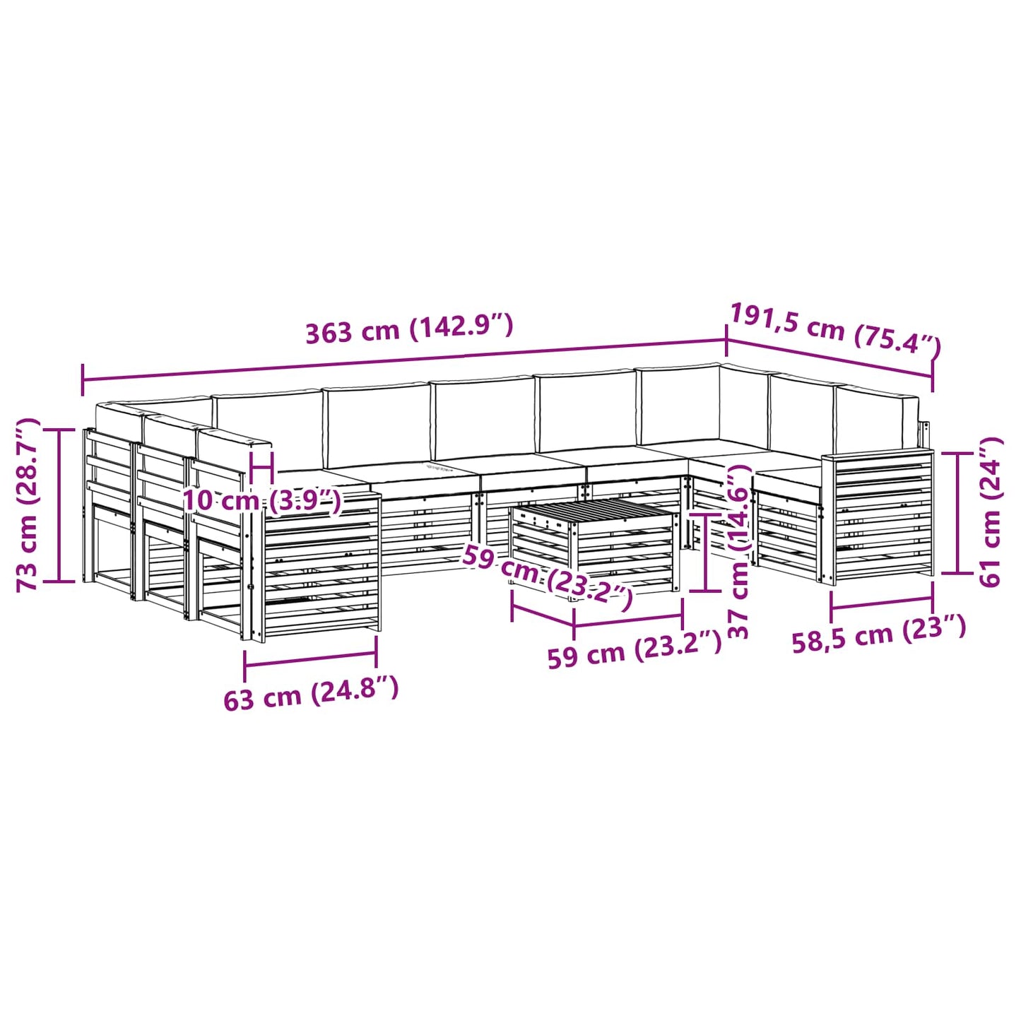 Set di divani da esterno 11 pcs Grigio Naturale e Chiaro | homemem39