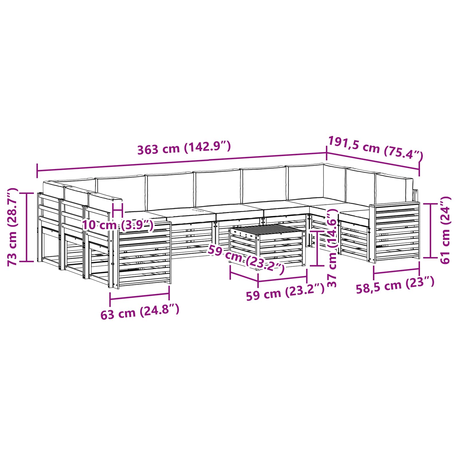 Set di divani da esterno 11 pcs Naturale e Antracite | homemem39