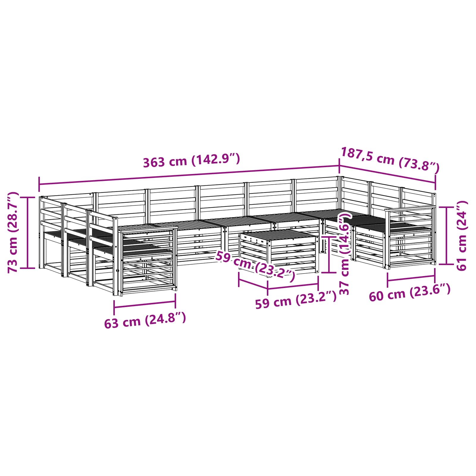 Set divani 11 pcs Naturale Legno di Acacia Massello | homemem39
