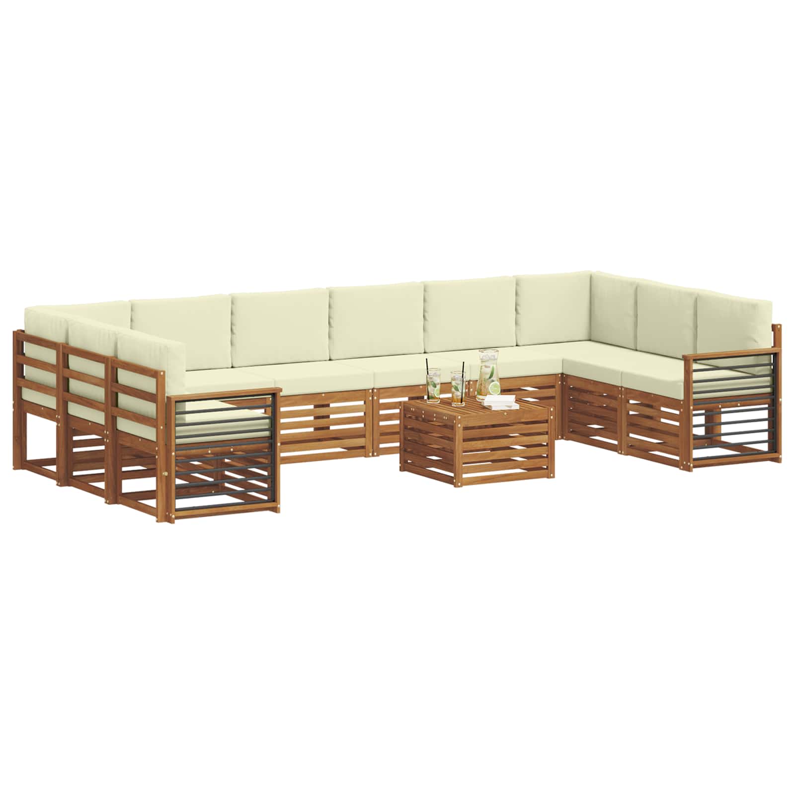 Set di divani da esterno con cuscino 11 pcs Naturale e Crema | homemem39