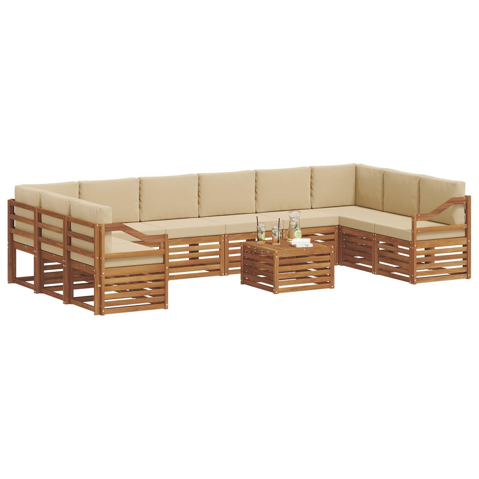 Set di divani da esterno con cuscino 11 pcs Naturale e Beige | homemem39