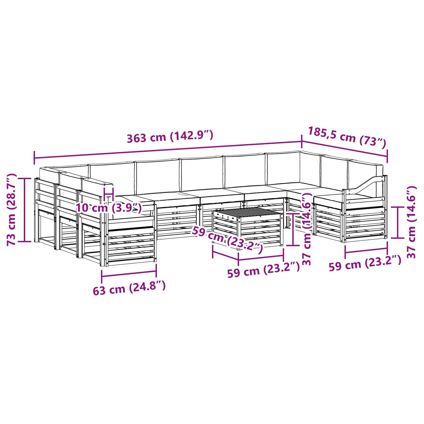 Set di divani da esterno con cuscino 11 pcs Naturale e Beige | homemem39