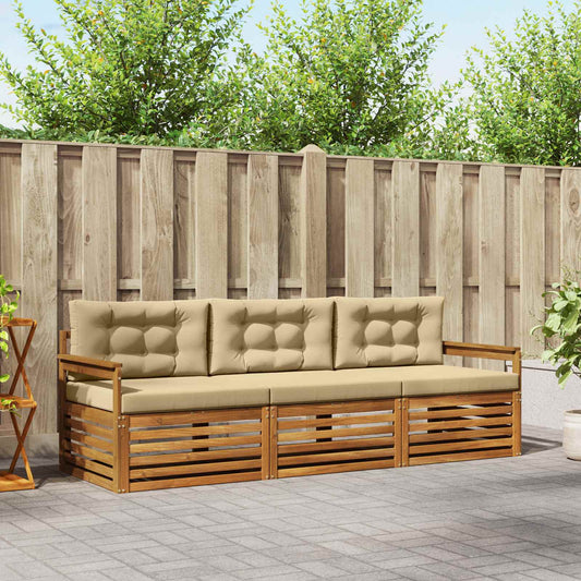 Set di divani da esterno con cuscino 3 pcs Naturale e Beige