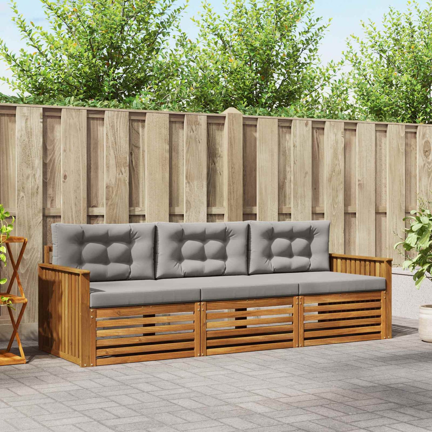 Set di divani da esterno 3 pcs Grigio Naturale e Chiaro
