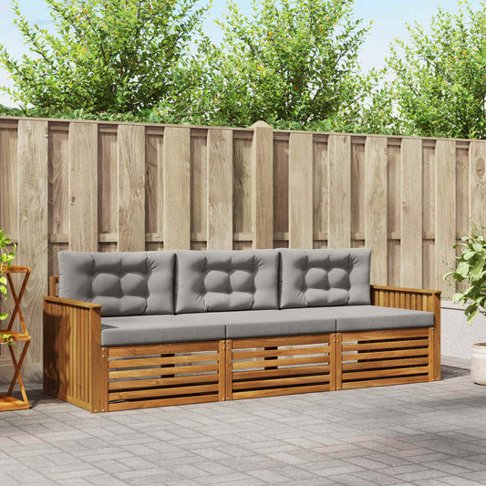 Set di divani da esterno 3 pcs Grigio Naturale e Chiaro