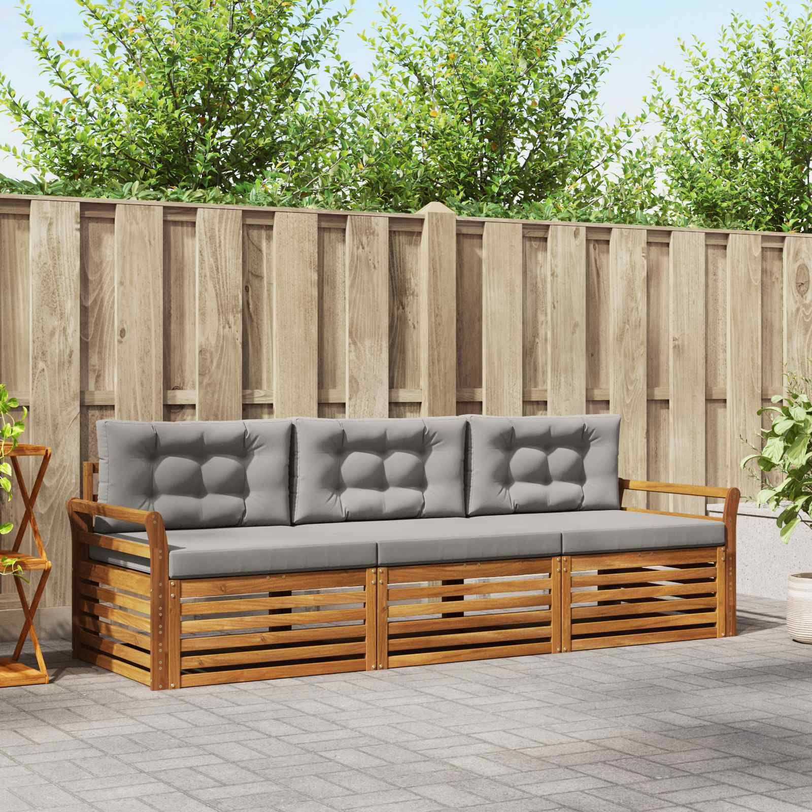 Set di divani da esterno 3 pcs Grigio Naturale e Chiaro | homemem39