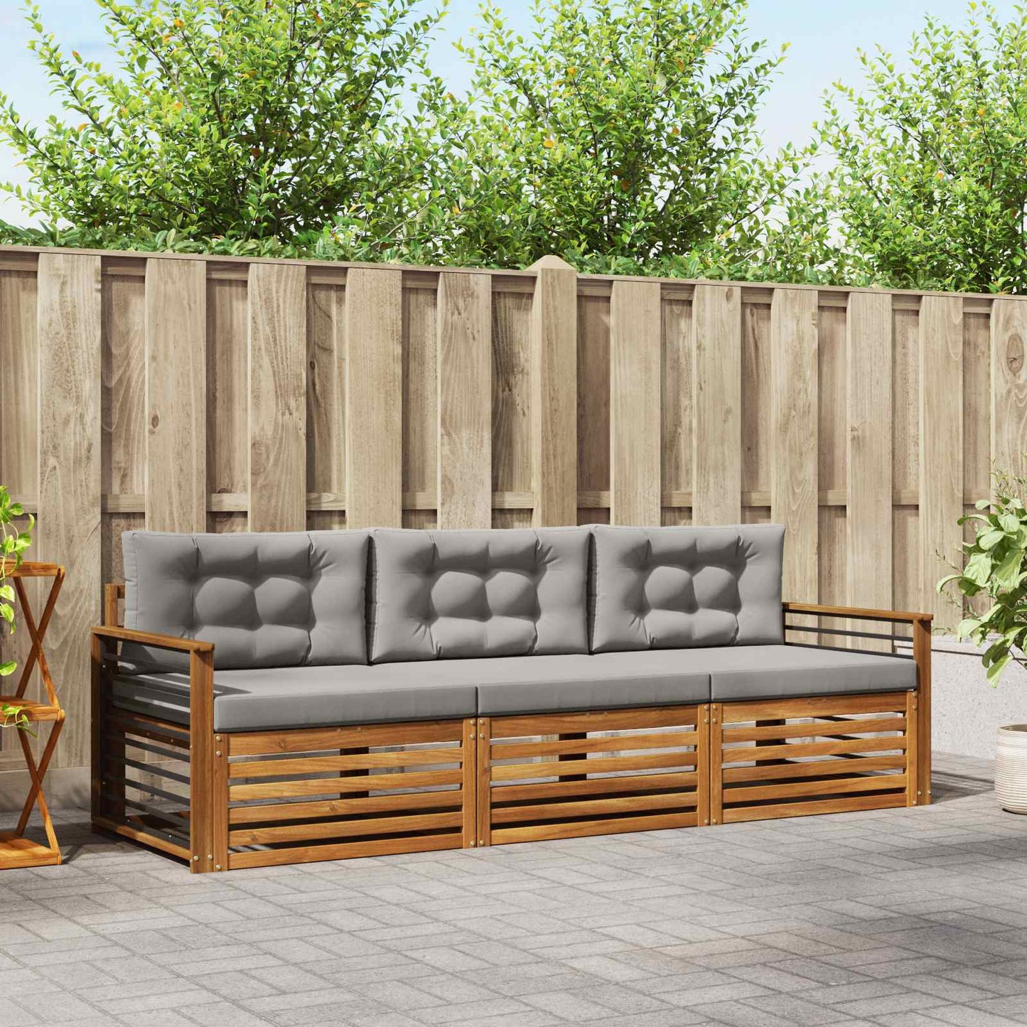 Set di divani da esterno 3 pcs Grigio Naturale e Chiaro | homemem39