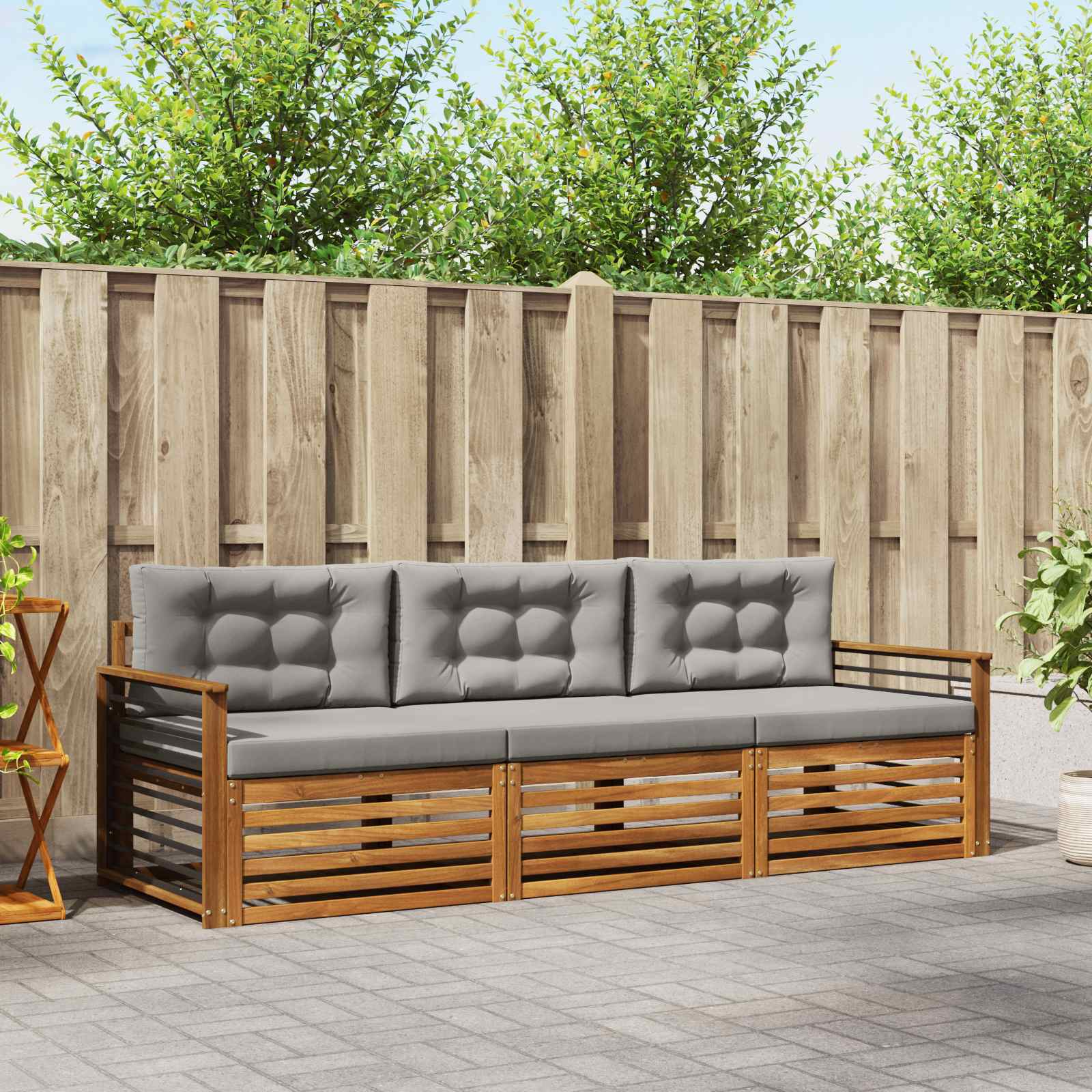 Set di divani da esterno 3 pcs Grigio Naturale e Chiaro | homemem39
