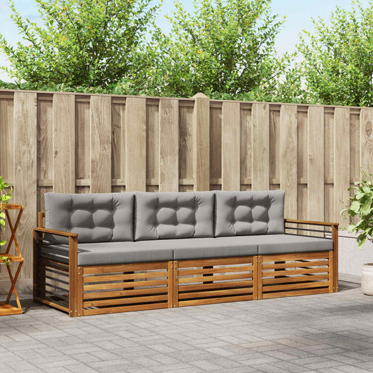 Set di divani da esterno 3 pcs Grigio Naturale e Chiaro | homemem39