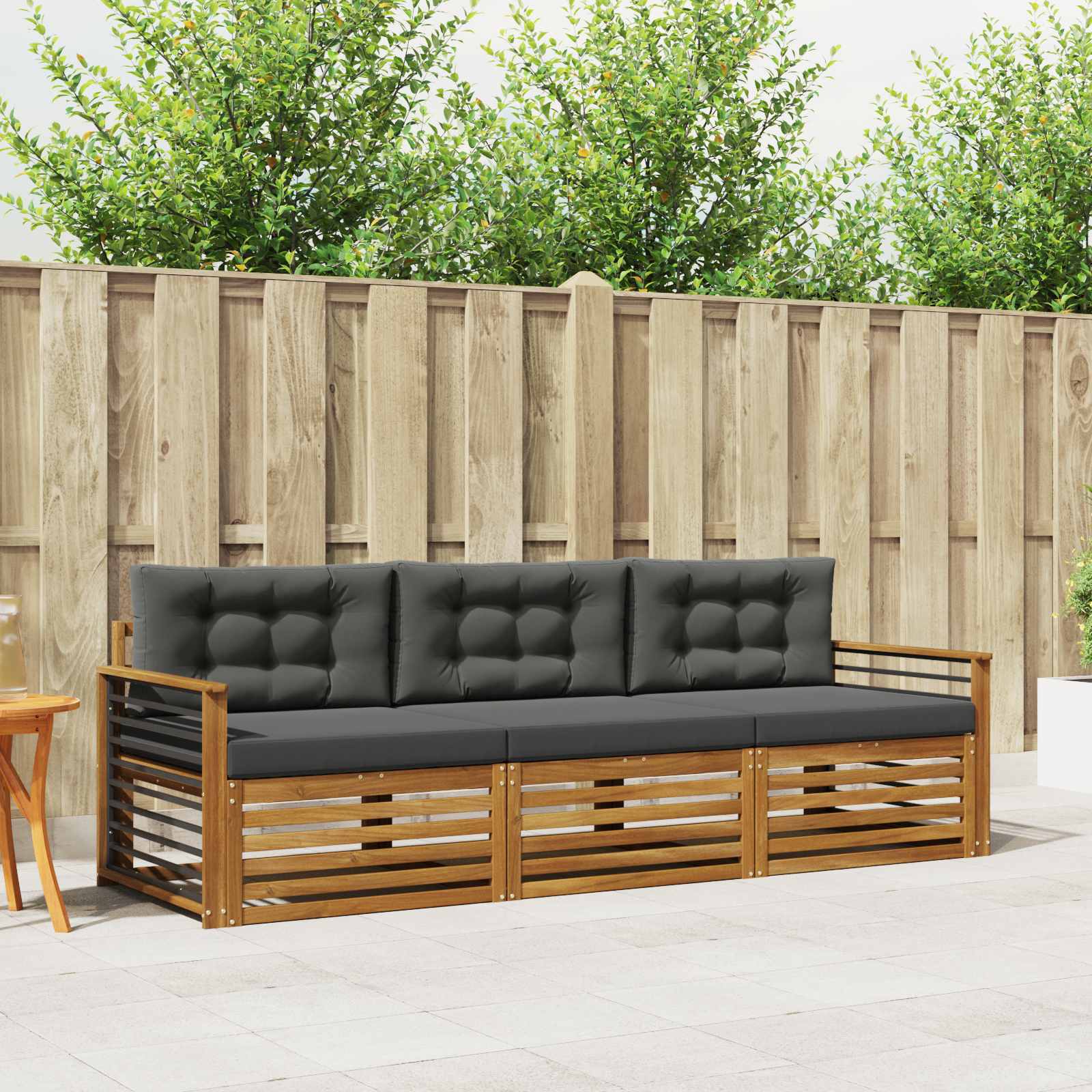 Set di divani da esterno con cuscino 3 pcs Naturale e Antracite | homemem39