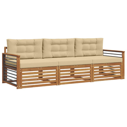 Set di divani da esterno con cuscino 3 pcs Naturale e Beige | homemem39