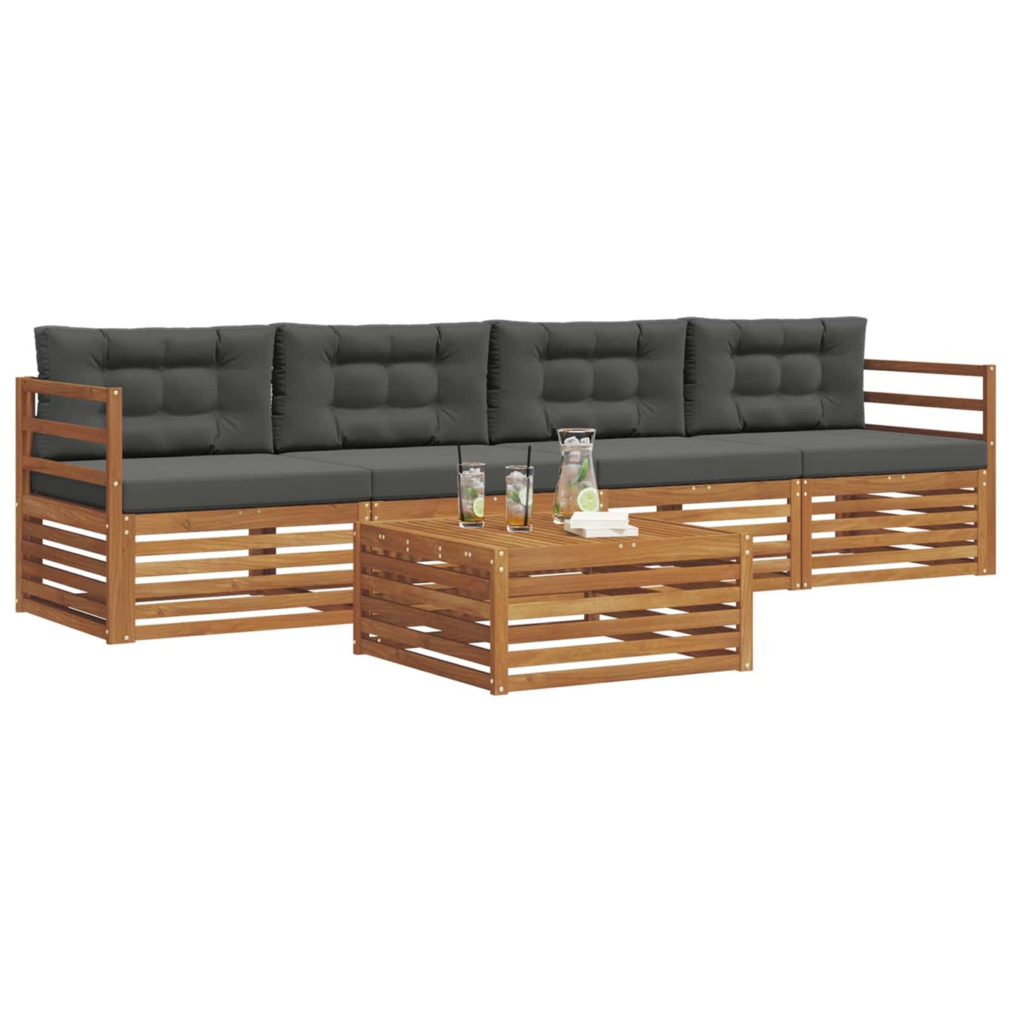 Set di divani da esterno con cuscino 5 pcs Naturale e Antracite | homemem39