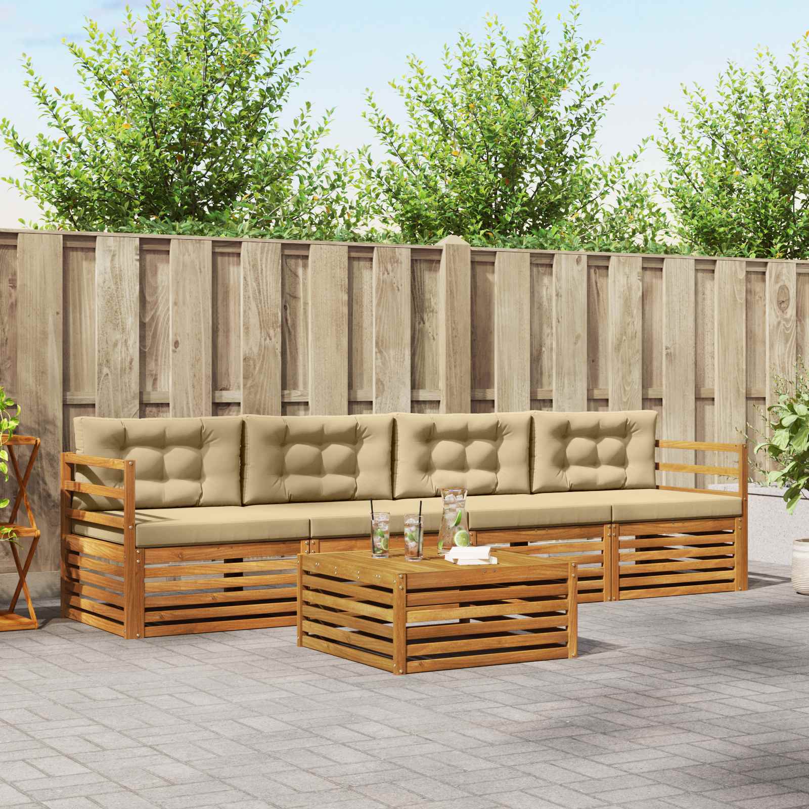 Set di divani da esterno con cuscino 5 pcs Naturale e Beige | homemem39