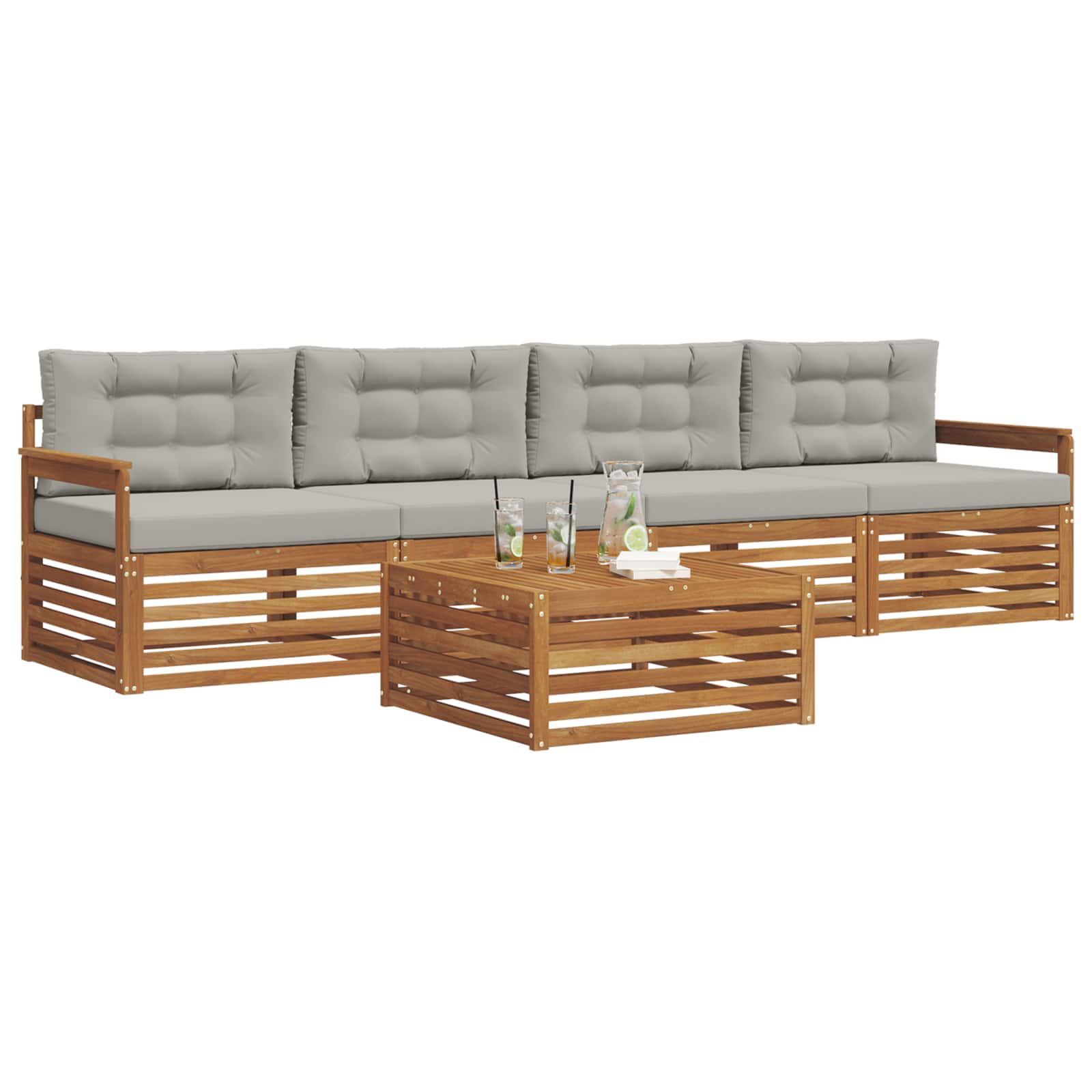Set di divani da esterno 5 pcs Grigio Naturale e Chiaro | homemem39