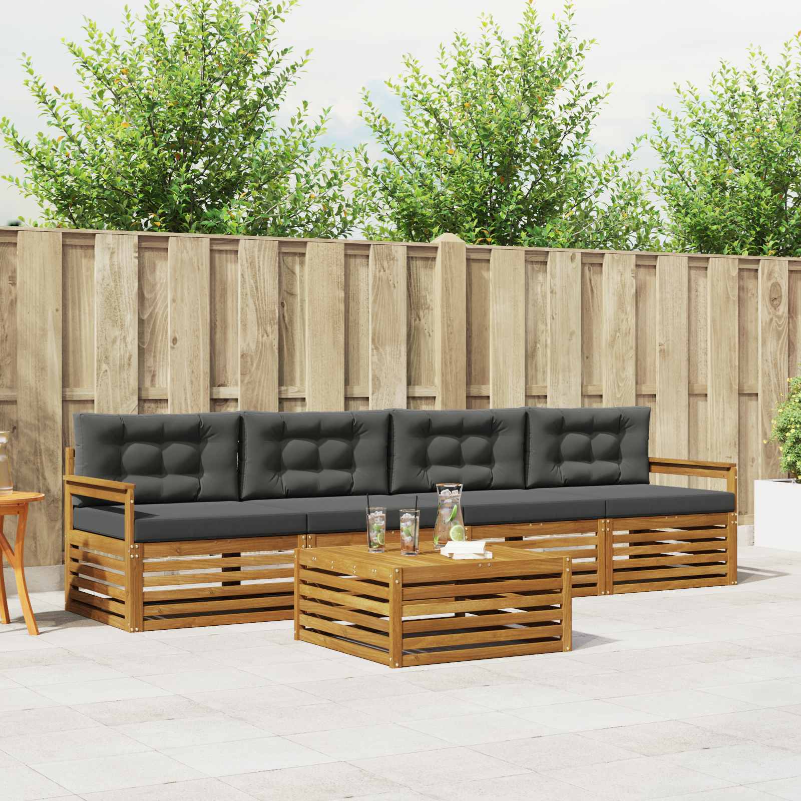 Set di divani da esterno con cuscino 5 pcs Naturale e Antracite | homemem39
