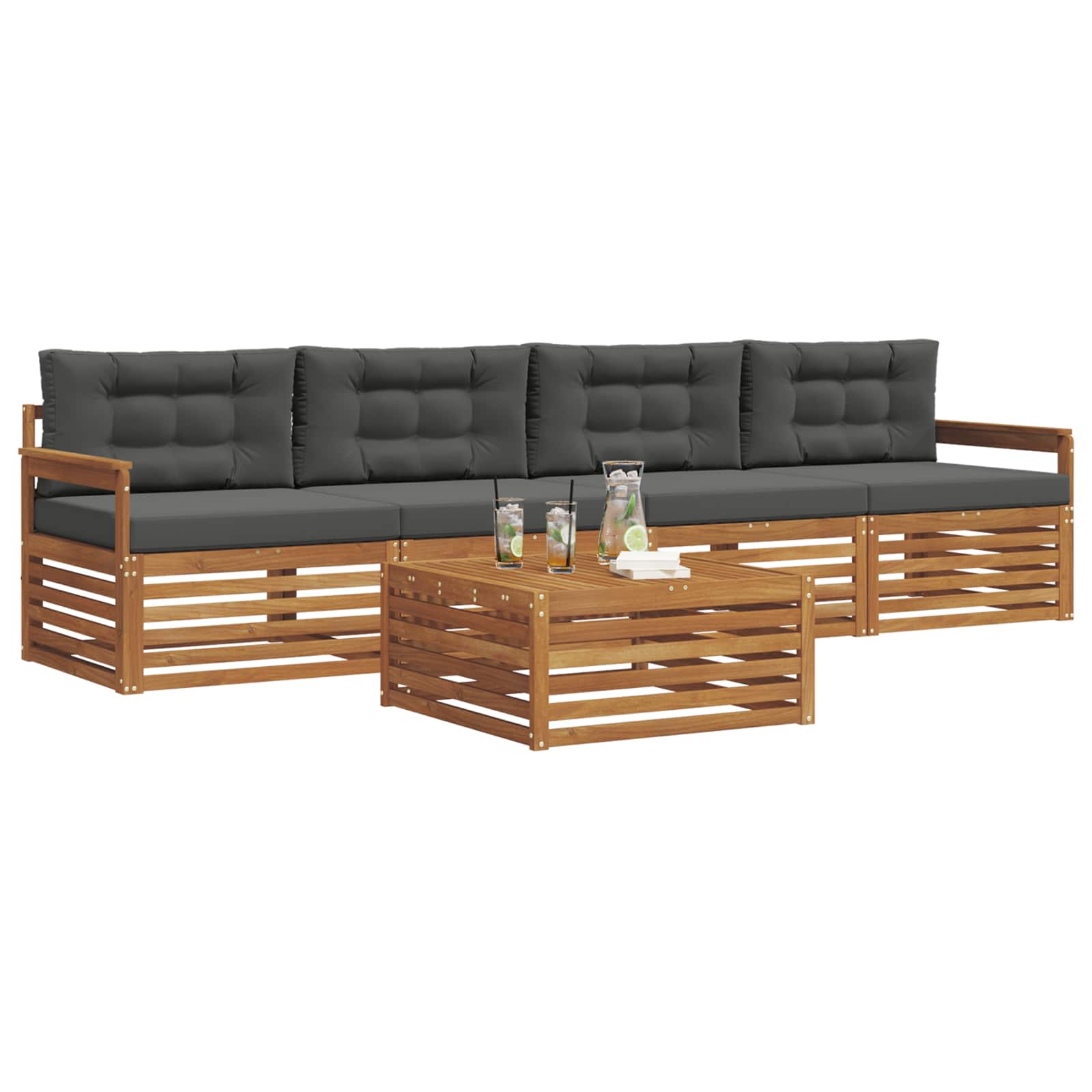 Set di divani da esterno con cuscino 5 pcs Naturale e Antracite | homemem39