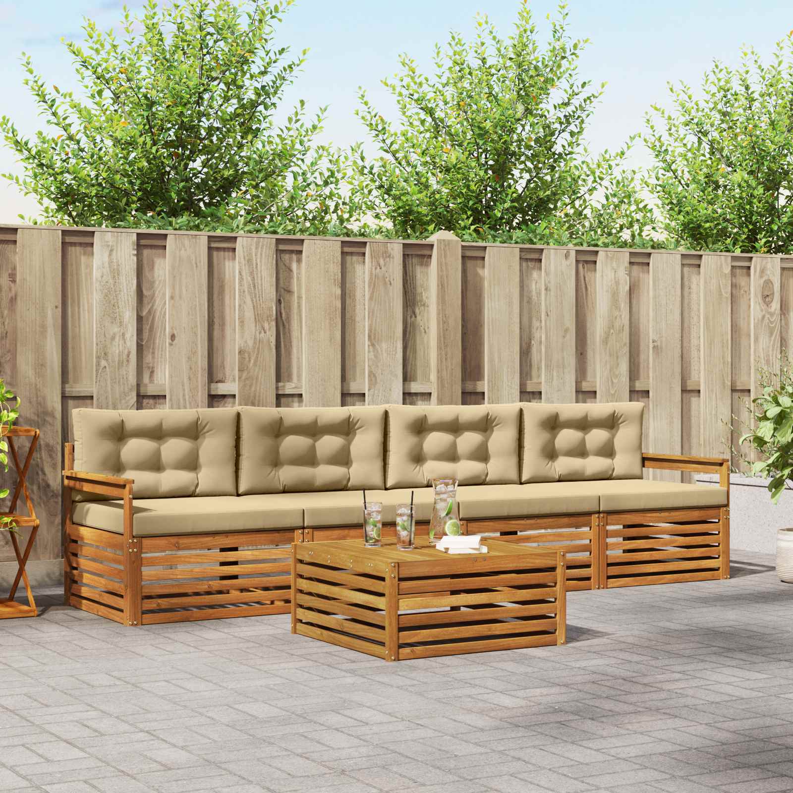 Set di divani da esterno con cuscino 5 pcs Naturale e Beige | homemem39
