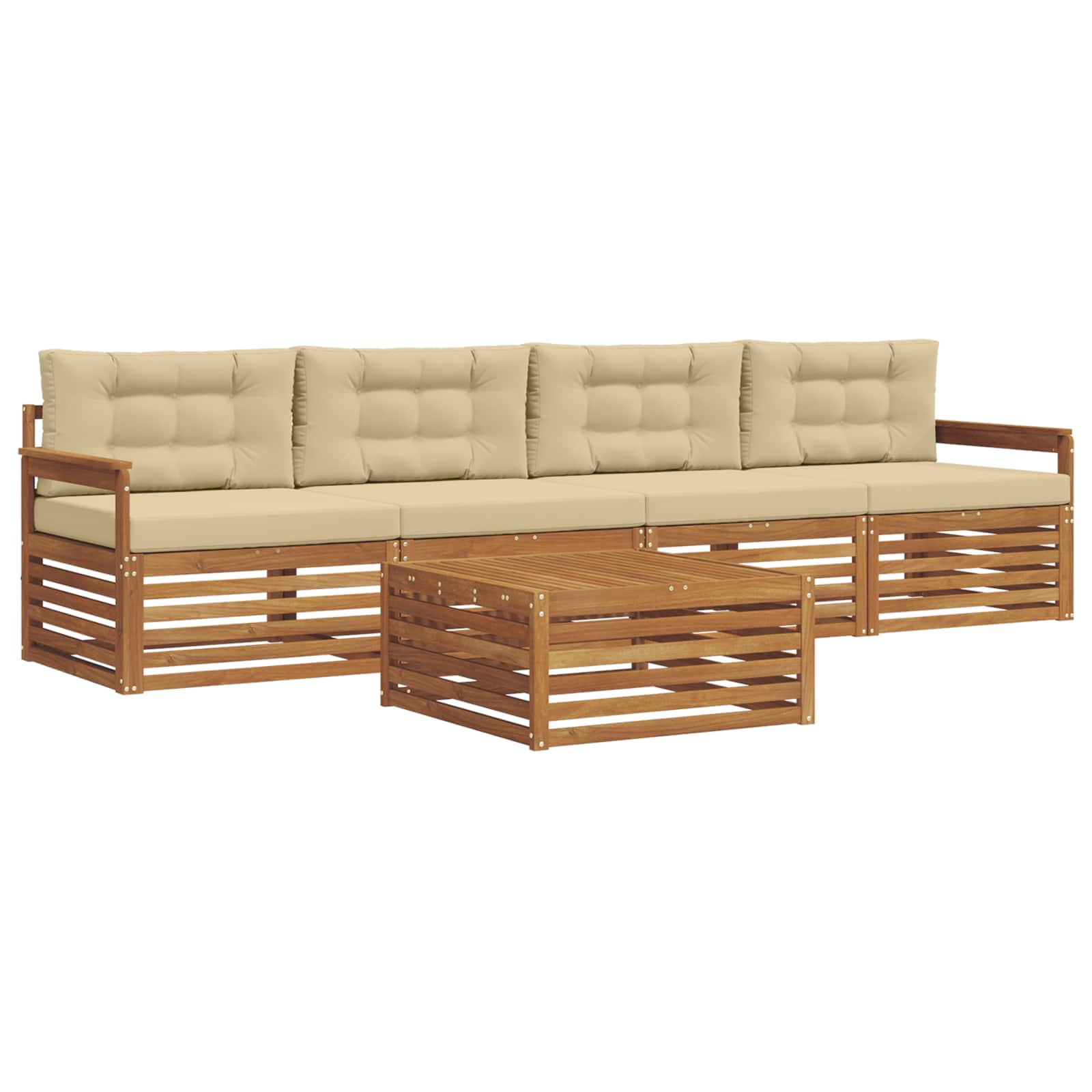 Set di divani da esterno con cuscino 5 pcs Naturale e Beige | homemem39