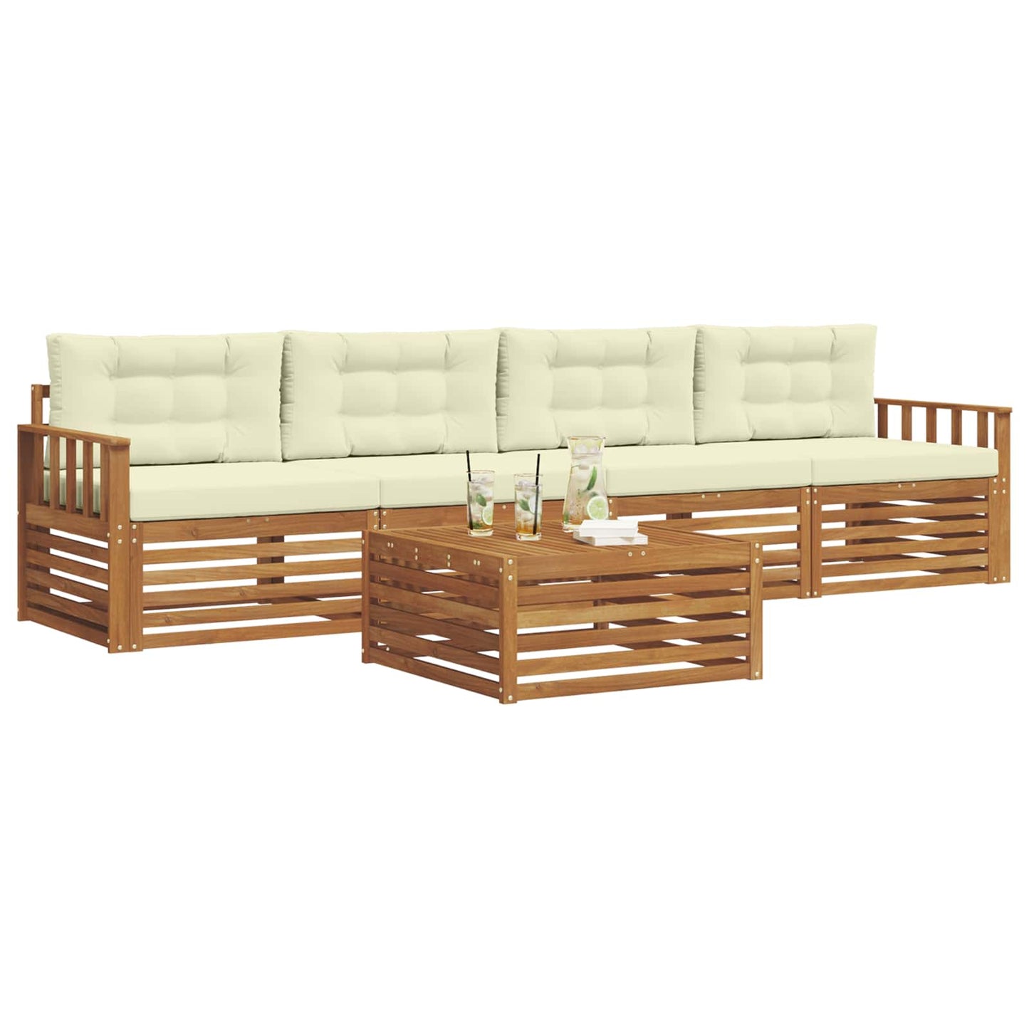 Set di divani da esterno con cuscino 5 pcs Naturale e Crema | homemem39