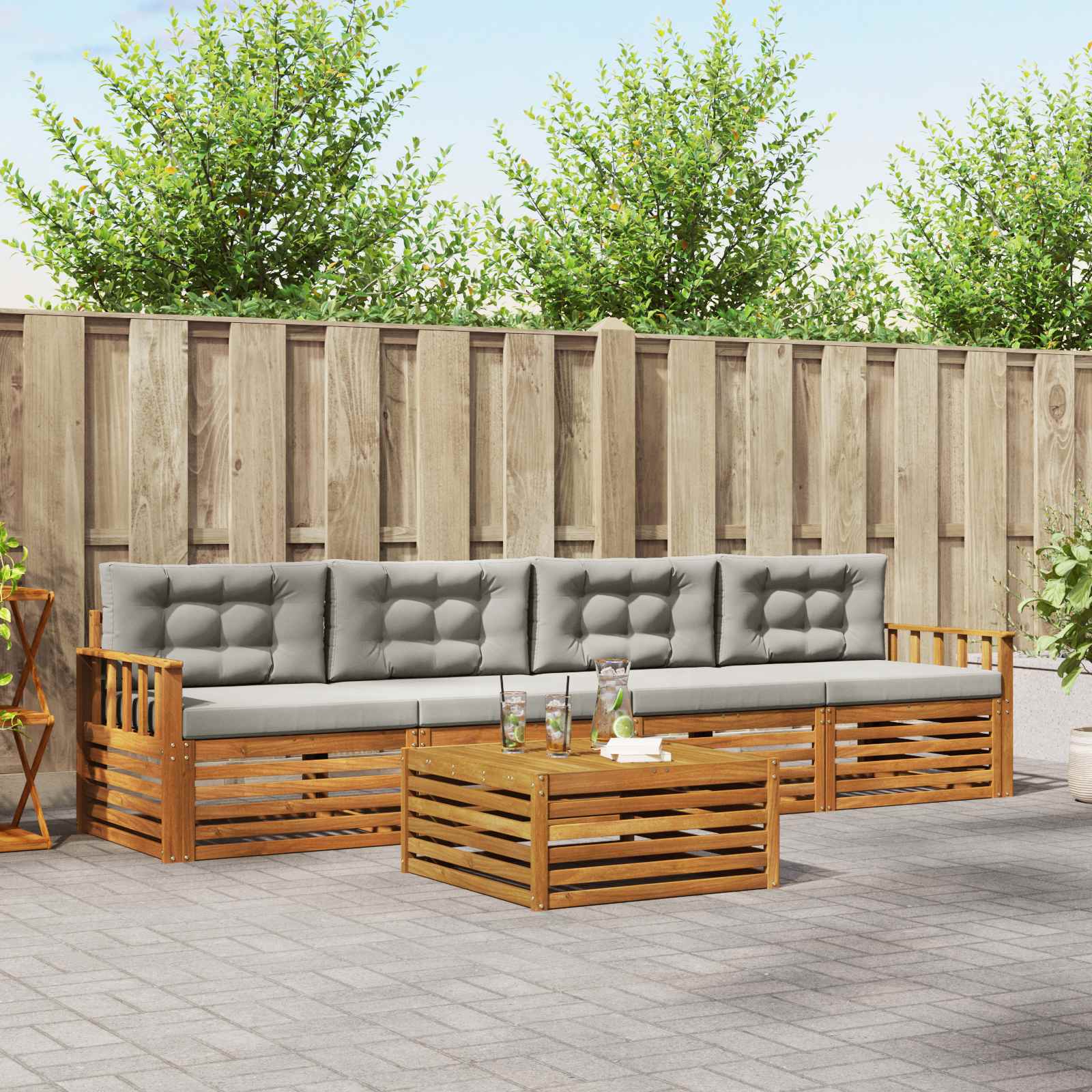 Set di divani da esterno 5 pcs Grigio Naturale e Chiaro | homemem39