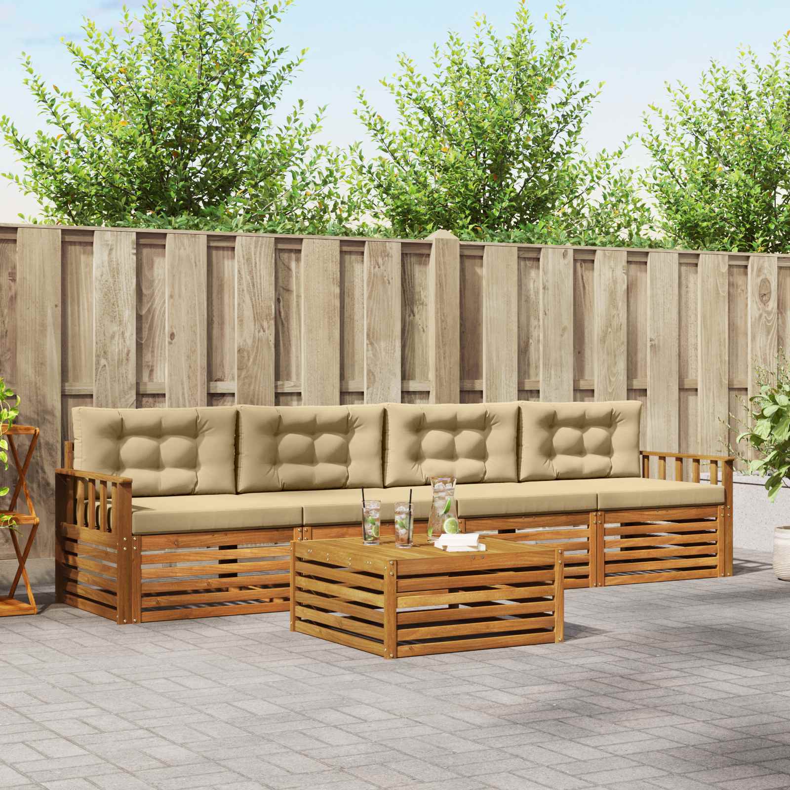 Set di divani da esterno con cuscino 5 pcs Naturale e Beige | homemem39