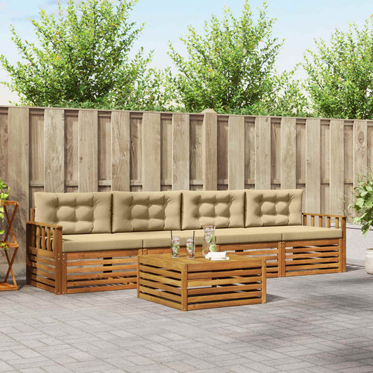 Set di divani da esterno con cuscino 5 pcs Naturale e Beige | homemem39
