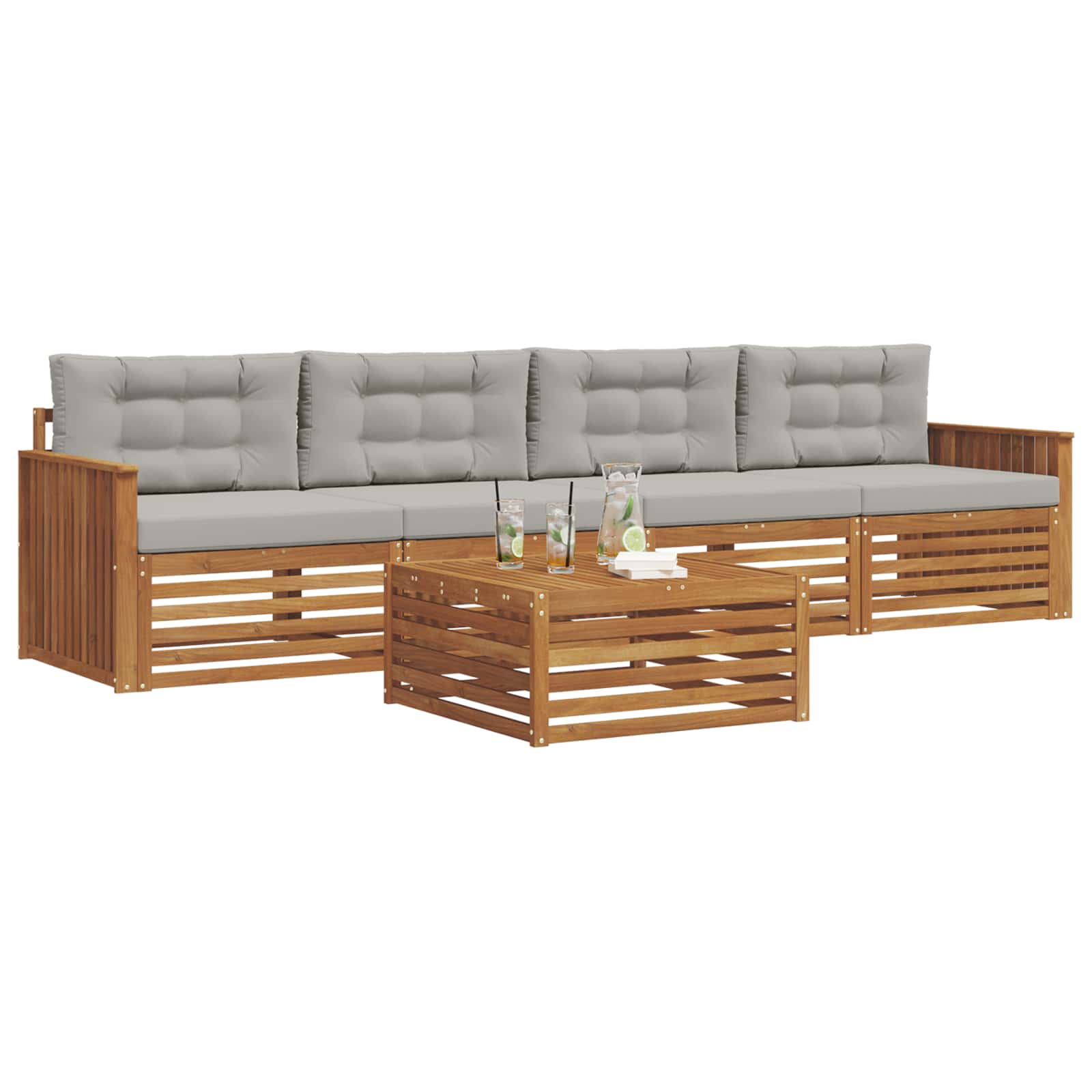 Set di divani da esterno 5 pcs Grigio Naturale e Chiaro | homemem39
