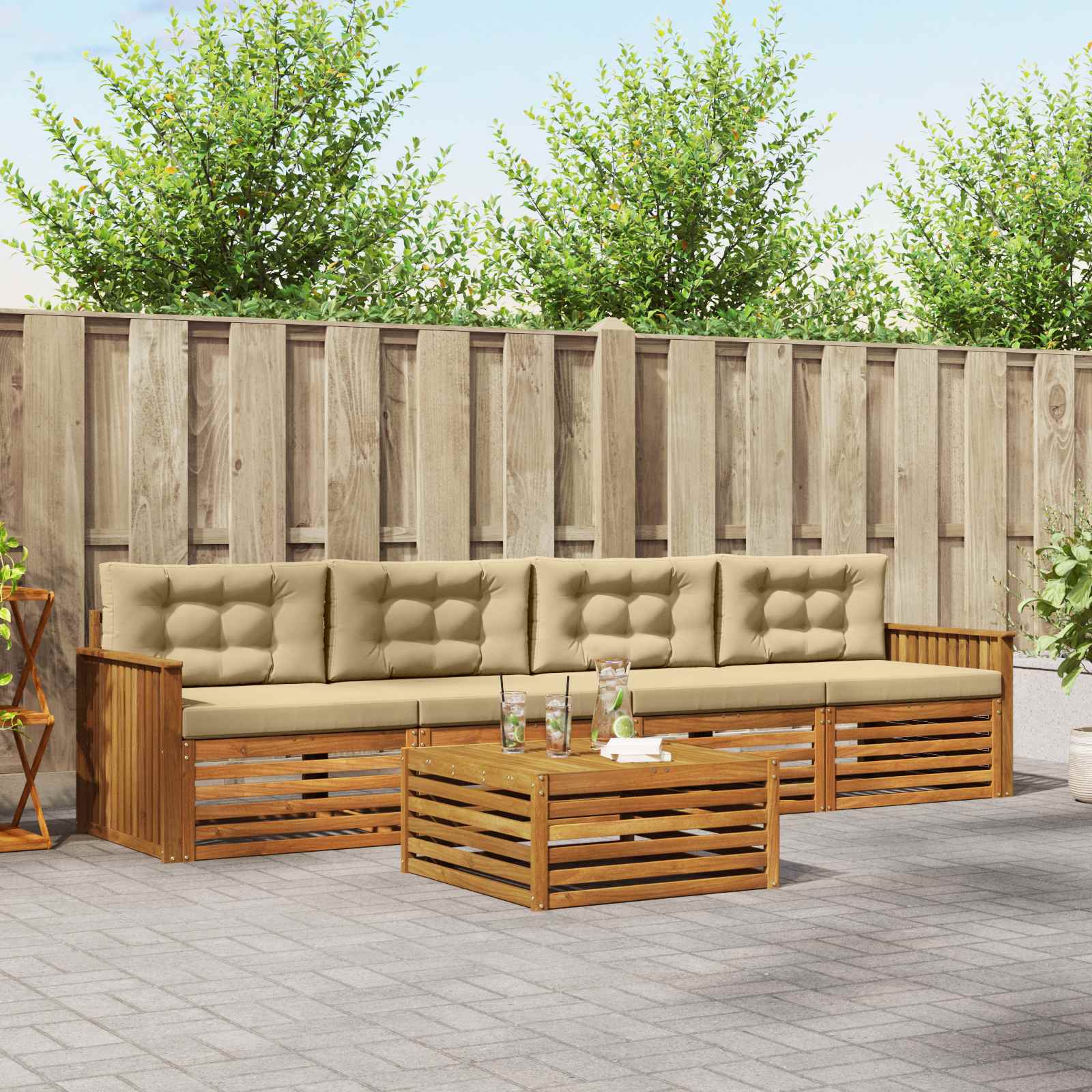 Set di divani da esterno con cuscino 5 pcs Naturale e Beige | homemem39
