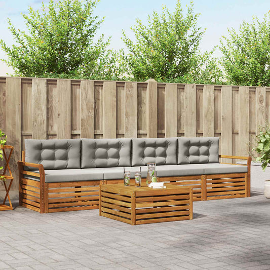 Set di divani da esterno 5 pcs Grigio Naturale e Chiaro