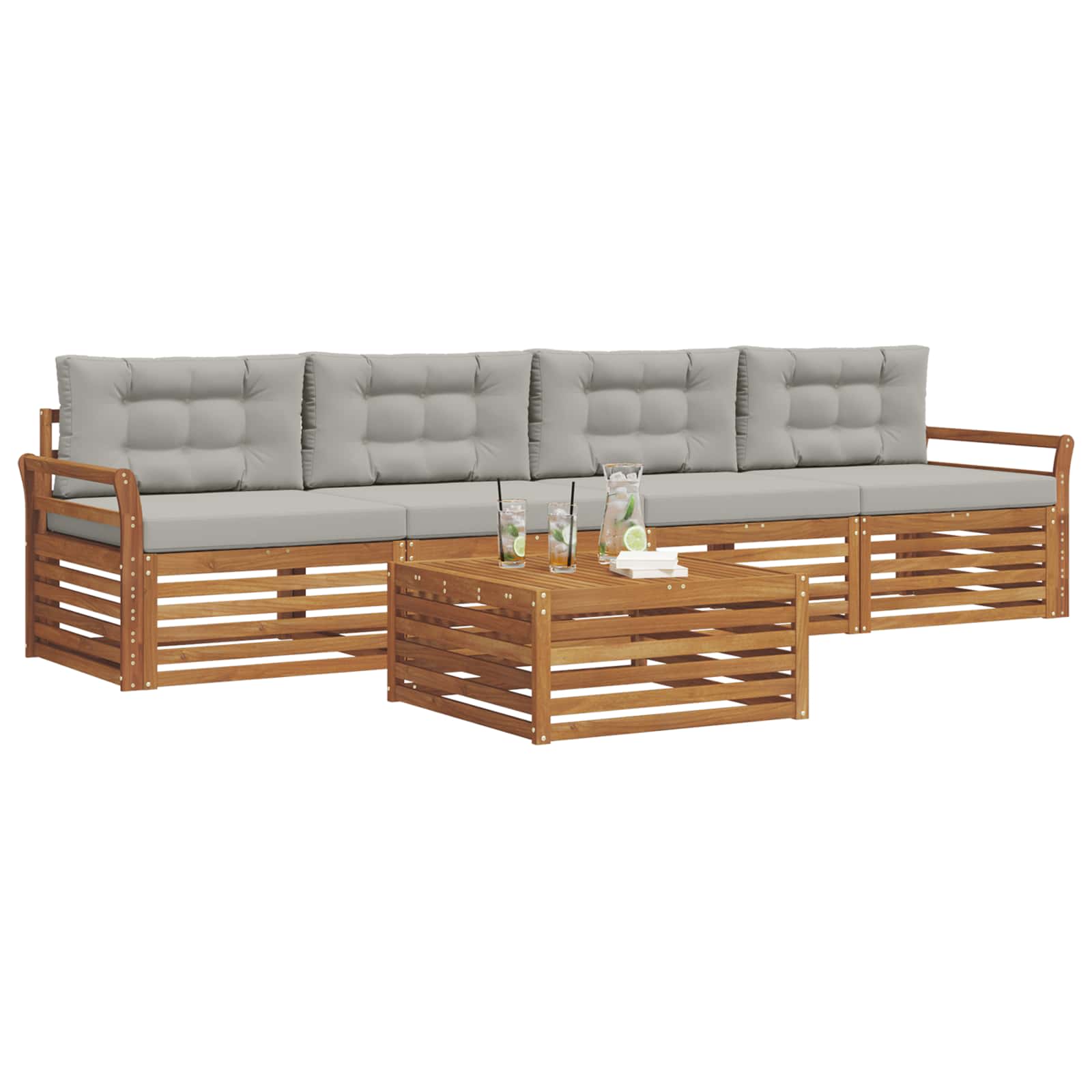 Set di divani da esterno 5 pcs Grigio Naturale e Chiaro | homemem39