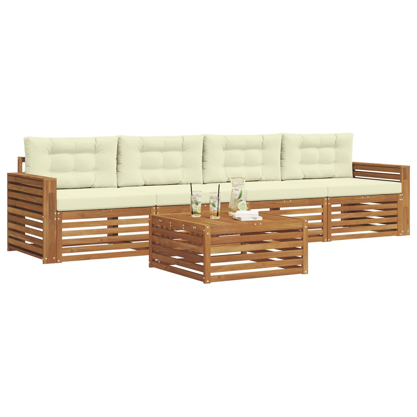 Set di divani da esterno con cuscino 5 pcs Naturale e Crema