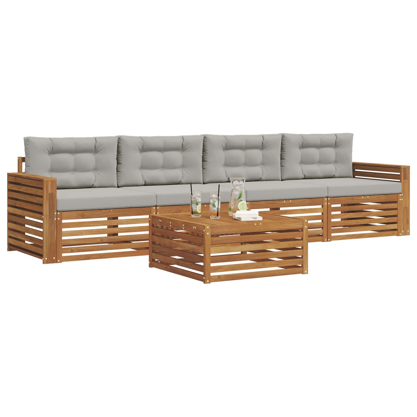 Set di divani da esterno 5 pcs Grigio Naturale e Chiaro