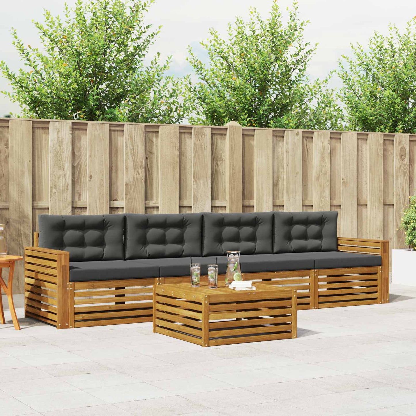 Set di divani da esterno con cuscino 5 pcs Naturale e Antracite