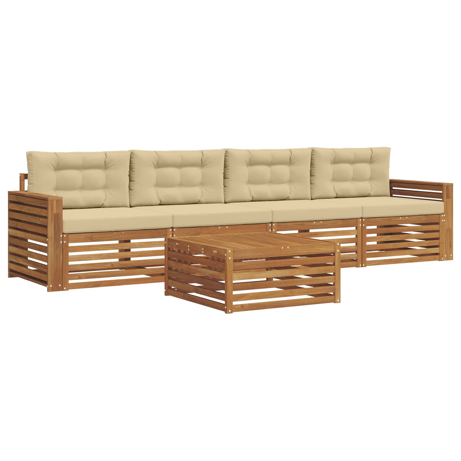 Set di divani da esterno con cuscino 5 pcs Naturale e Beige | homemem39